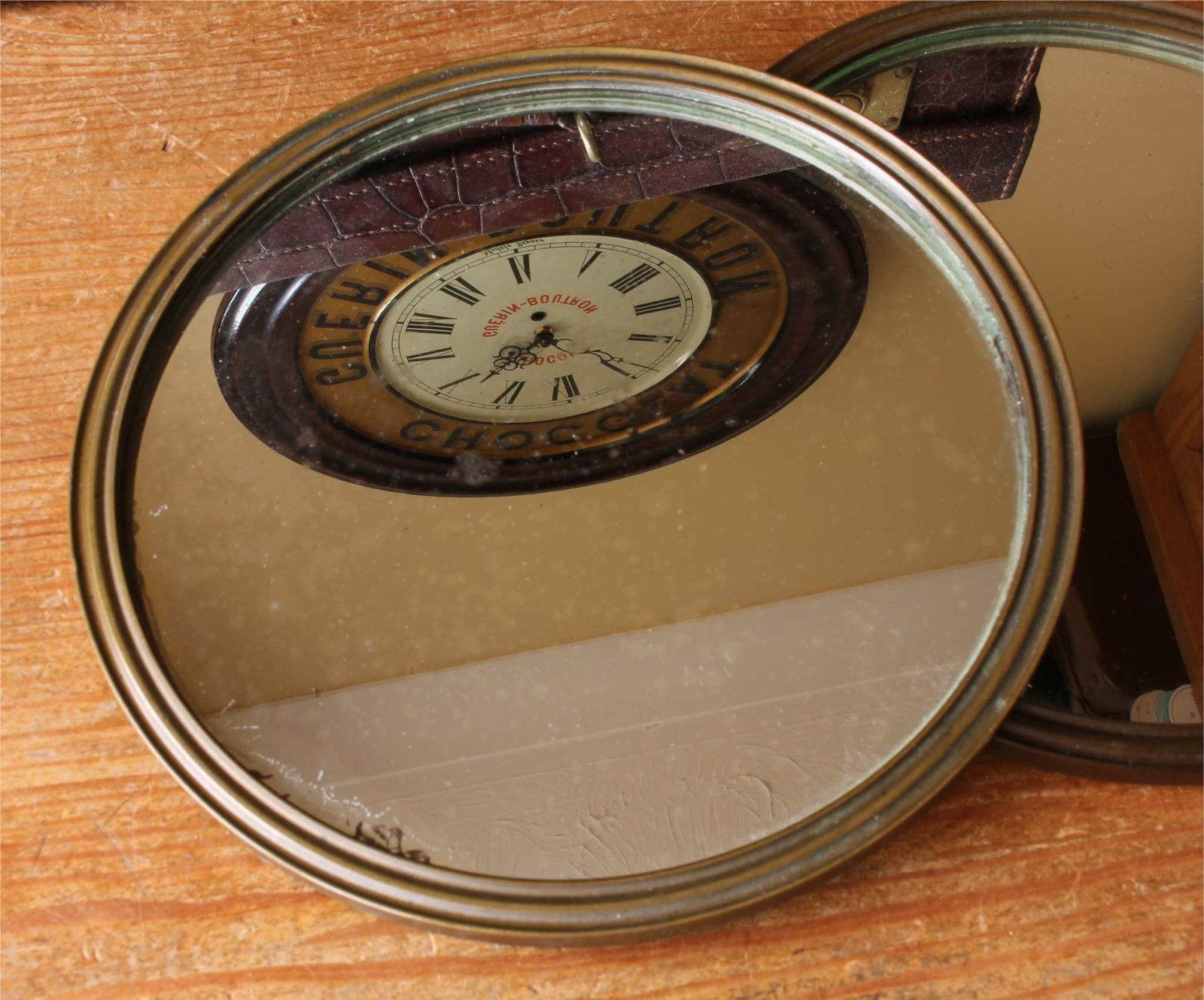 Pair Of Antique Bronze Round Mirrors. Two Hanging Wall Mirrors. C1900. photo Home Decor
