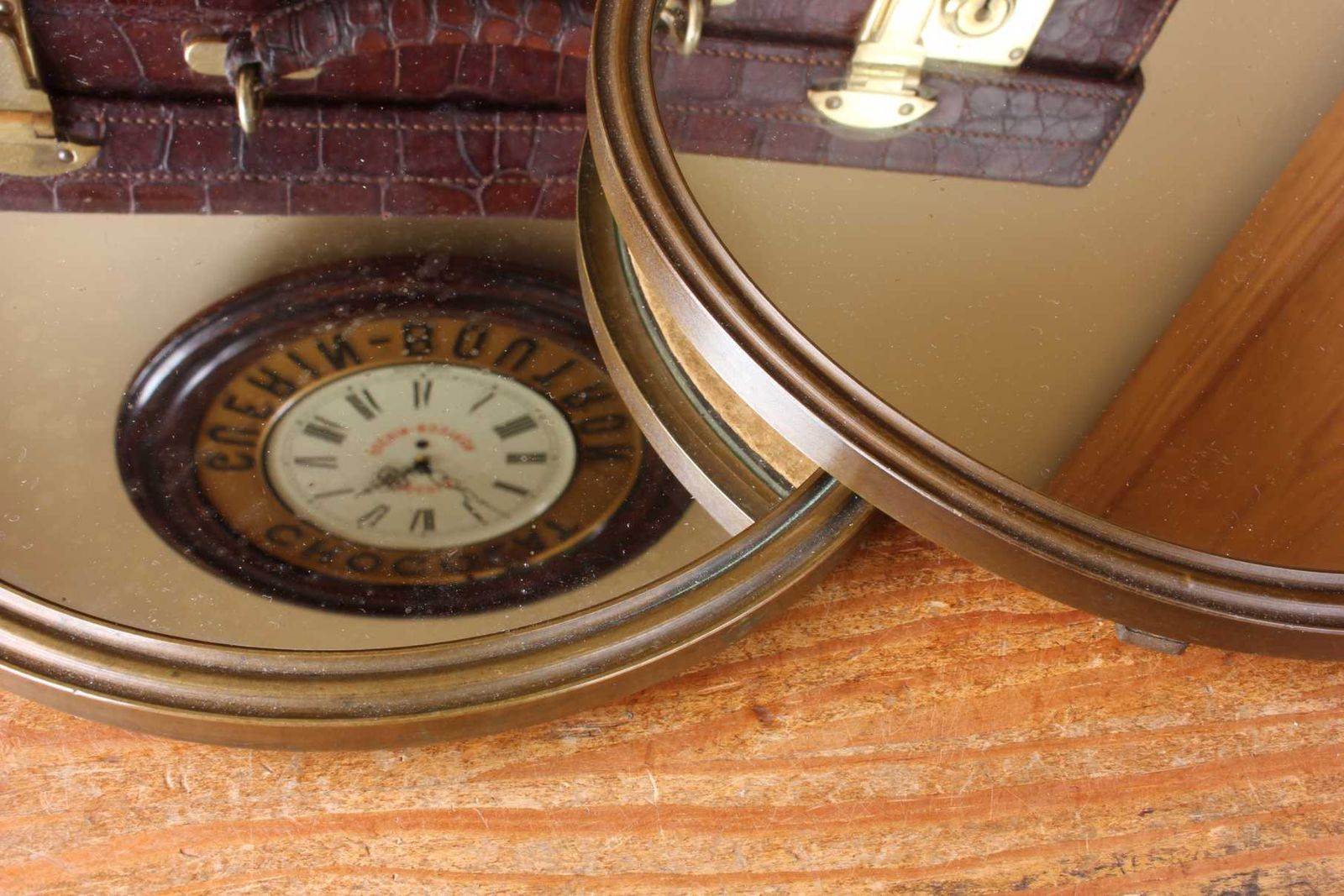 photo furniture Pair Of Antique Bronze Round Mirrors. Two Hanging Wall Mirrors. C1900.
