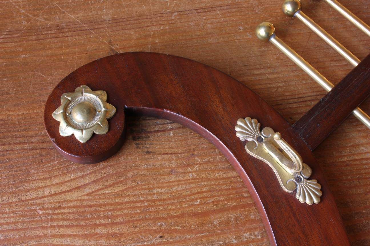 Lyre Shaped Riding Whip Rack. Victorian Wood & Brass Hat Coat Hook Stand. photo 550.0