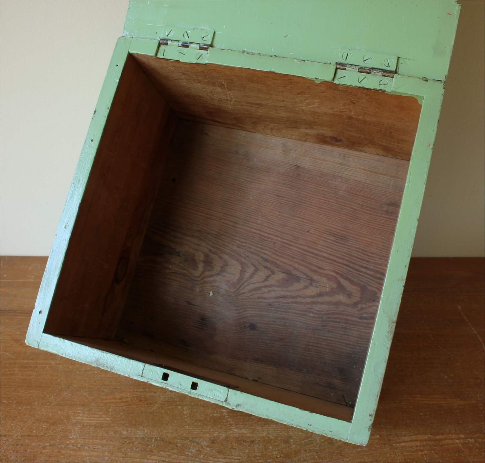 Furniture Wood Green Painted Pine Cabinet. Rustic 19th Century Drawer Storage Box. photo