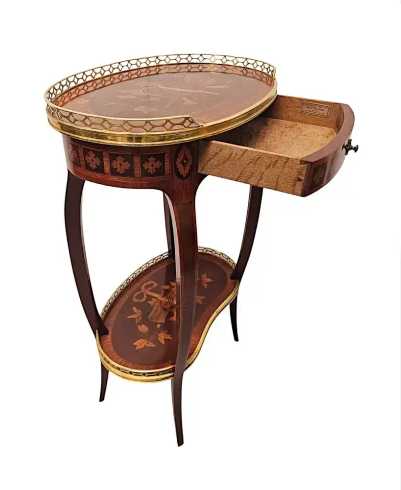 A Very Rare Early 20th Century Marquetry Inlaid Mahogany And Rosewood Lamp Or Occasional Table Labelled 'Haentges Freres, Paris' photo 3321.8514