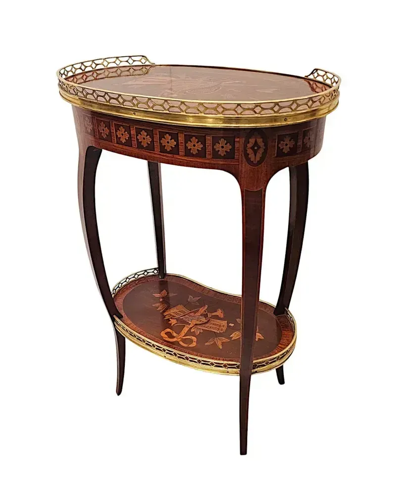 A Very Rare Early 20th Century Marquetry Inlaid Mahogany And Rosewood Lamp Or Occasional Table Labelled 'Haentges Freres, Paris' photo vinterior