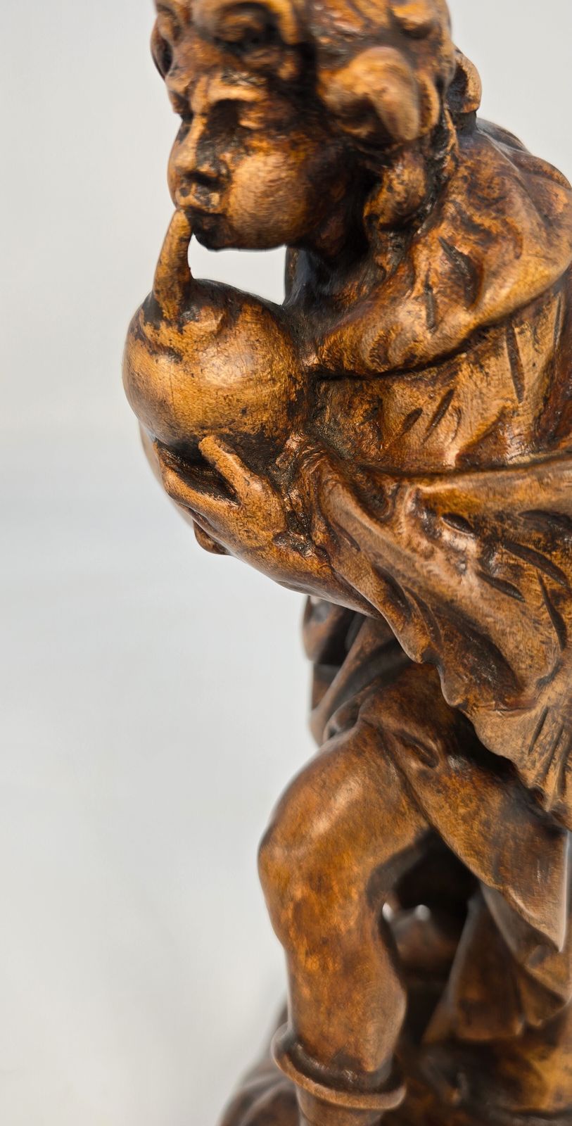A Swiss Vintage Wooden Limewood Carving A Man Playing The Bagpipes, Circa 1880 photo vintage