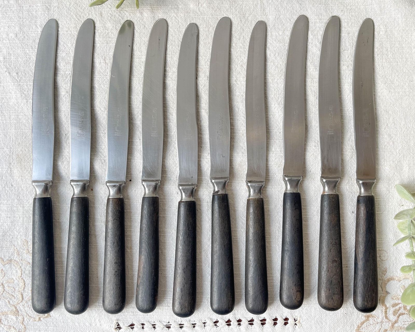 10 Vintage Knives Wood Steel La Rose Silver Medal France   Antique Cutlery   Kitchen Utensils   Vintage Tableware photo vinterior