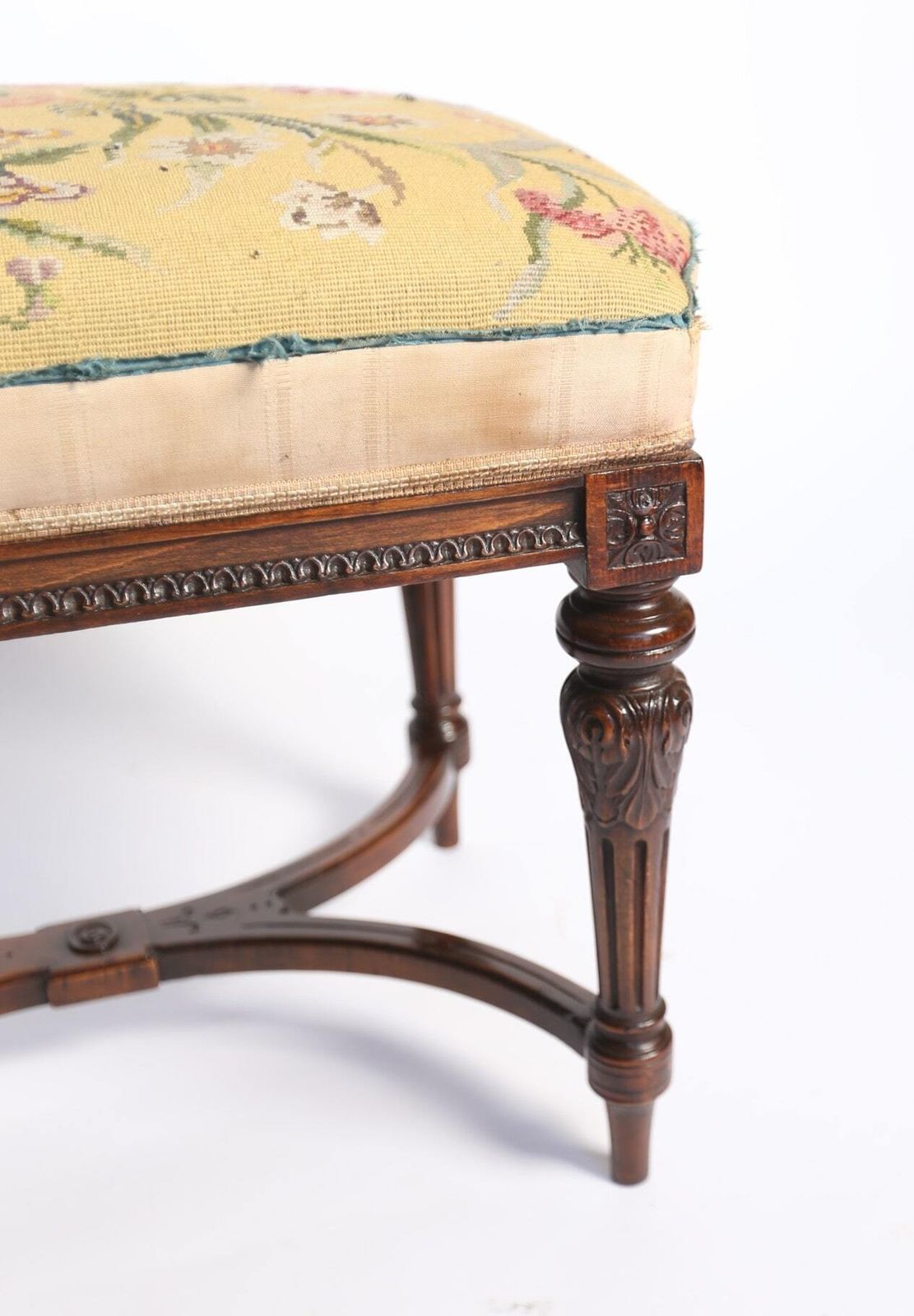 Victorian Carved Walnut Duet Stool photo vintage