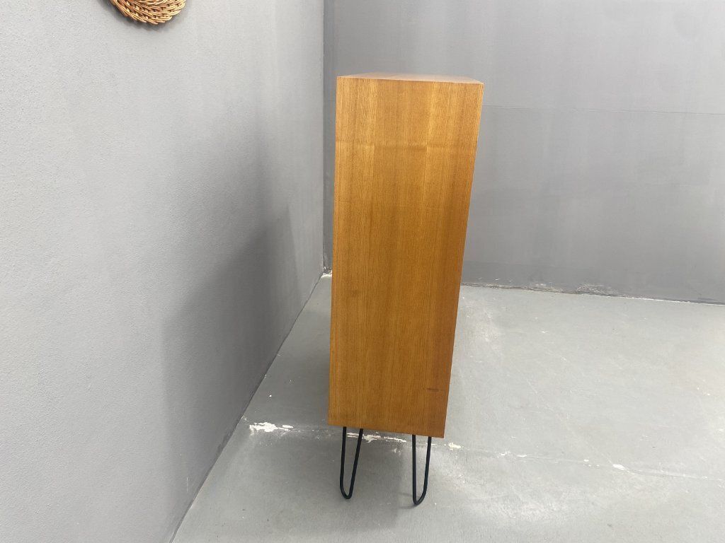 Dřevotvar Hradec Králové Cabinet With Metal Legs And Colored Glass photo for sale