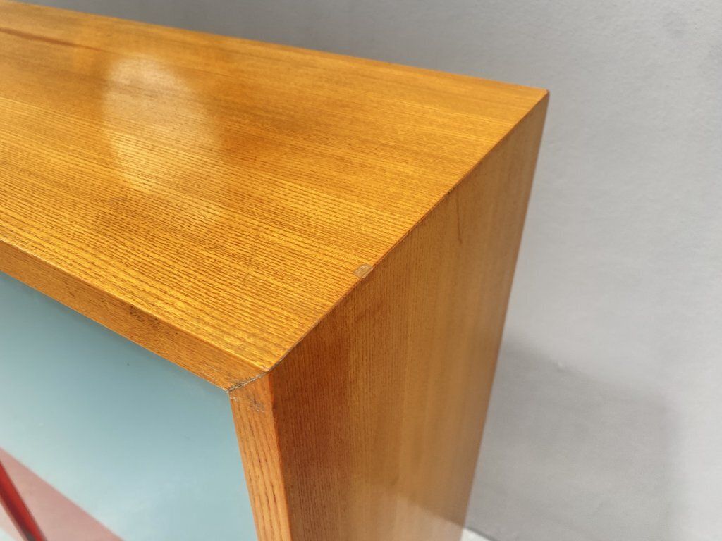 photo furniture Dřevotvar Hradec Králové Cabinet With Metal Legs And Colored Glass