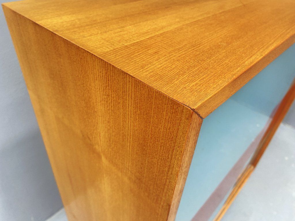 Furniture Dřevotvar Hradec Králové Cabinet With Metal Legs And Colored Glass photo