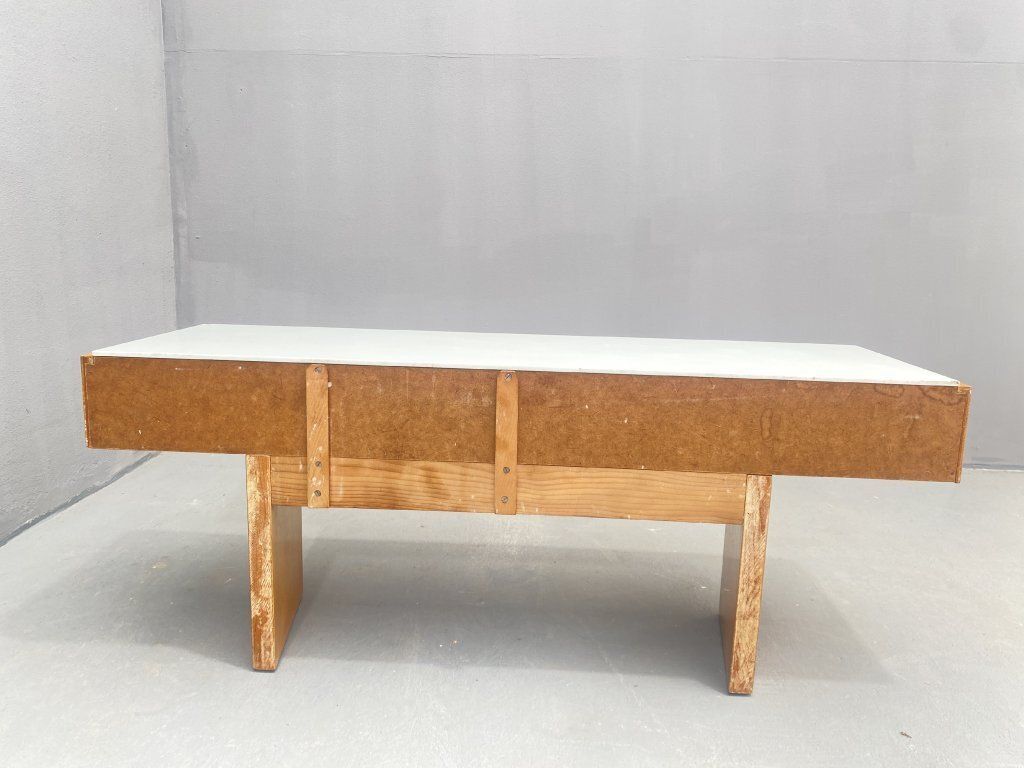 photo buy Vintage Wooden Low Console With Opaline Glass, 1960