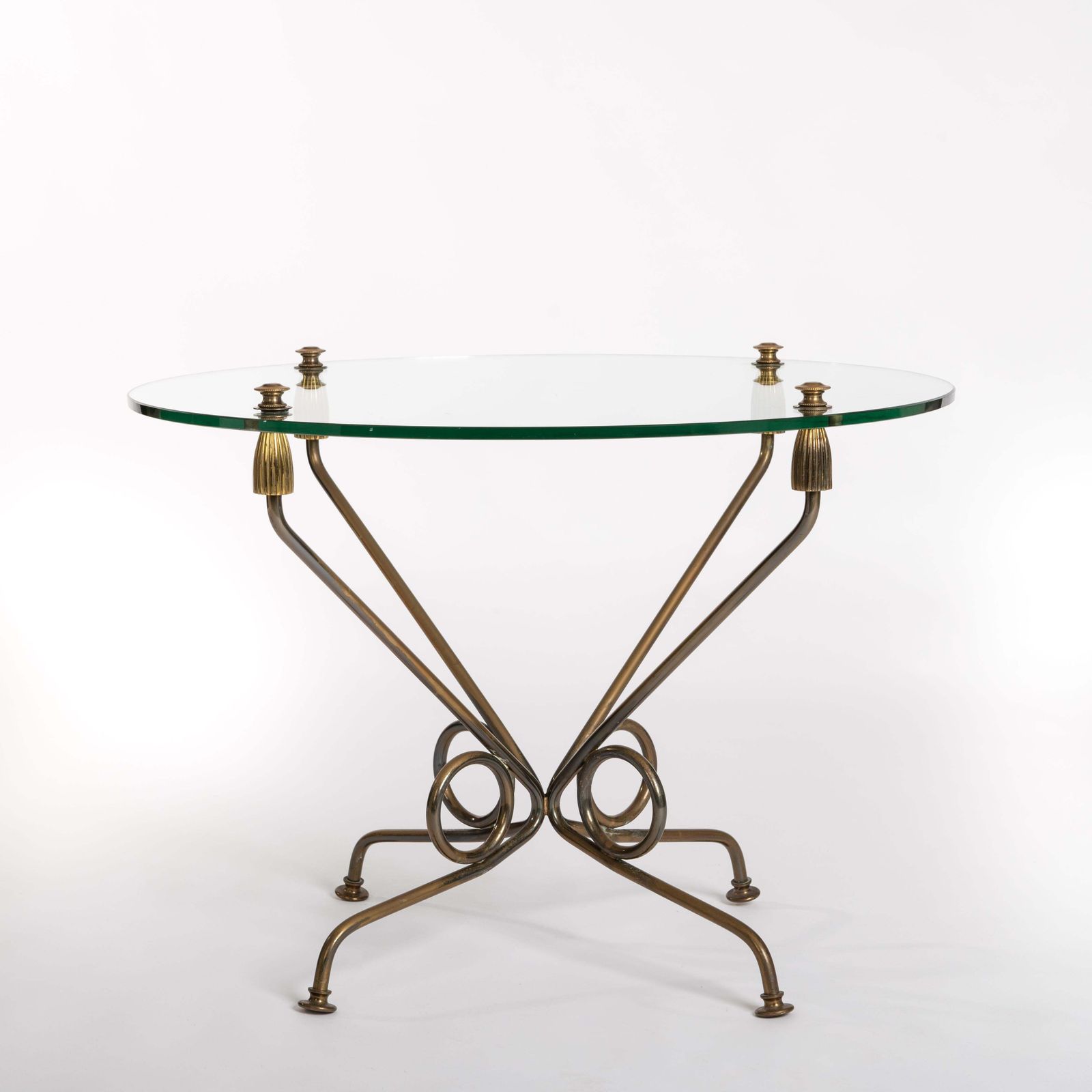 Italian Mid Century Coffeetable Brass Plated Iron Base And Glass Top, 1950s photo Furniture