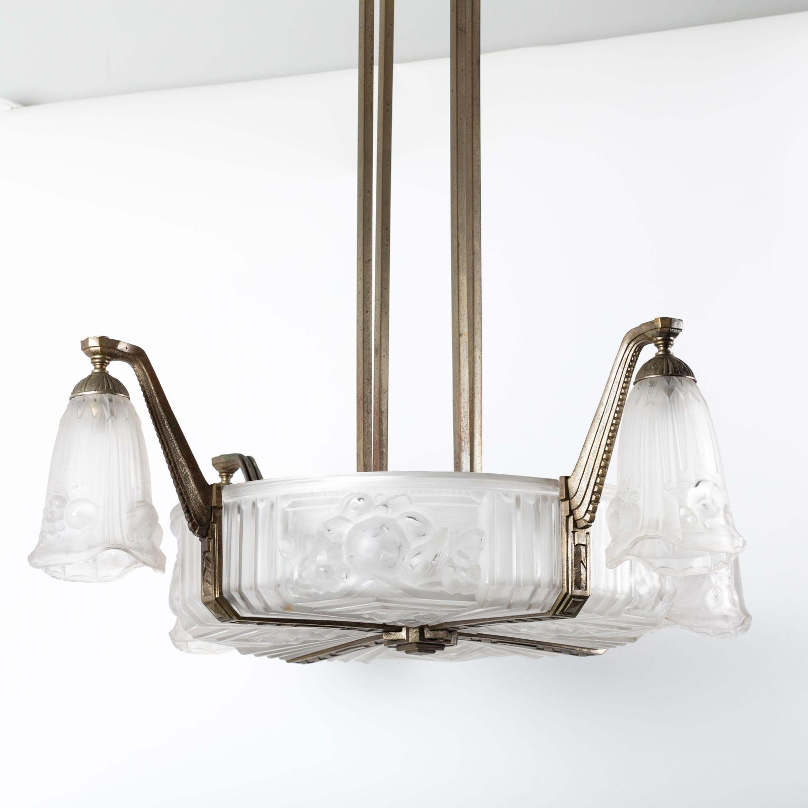 French Art Déco Chandelier Pressed Glass And Cast Iron By Pierre Gilles 1925 photo furniture