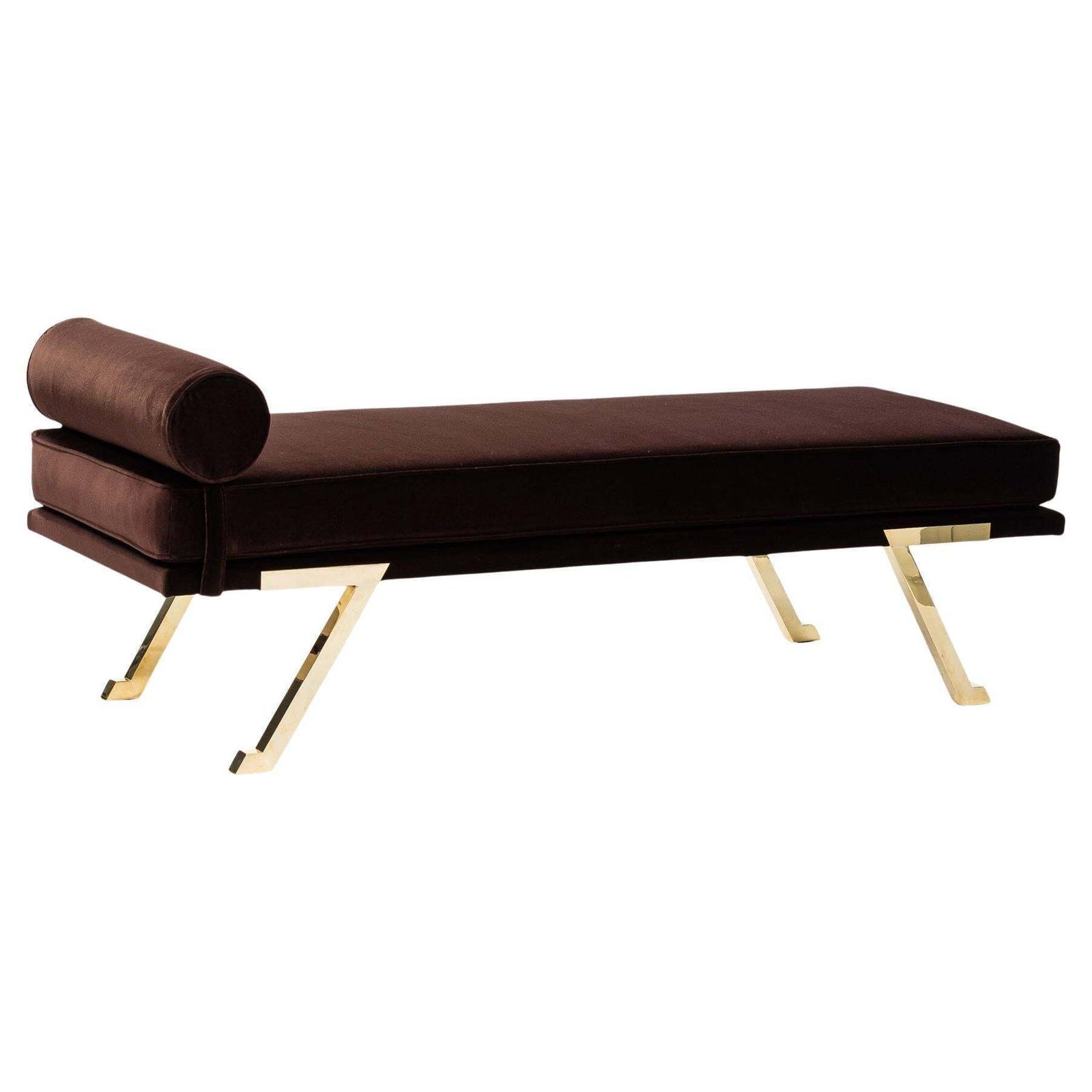 Italian Mid Century Daybed / Bench Brass Legs, Chocolate Brown Velvet 1970s