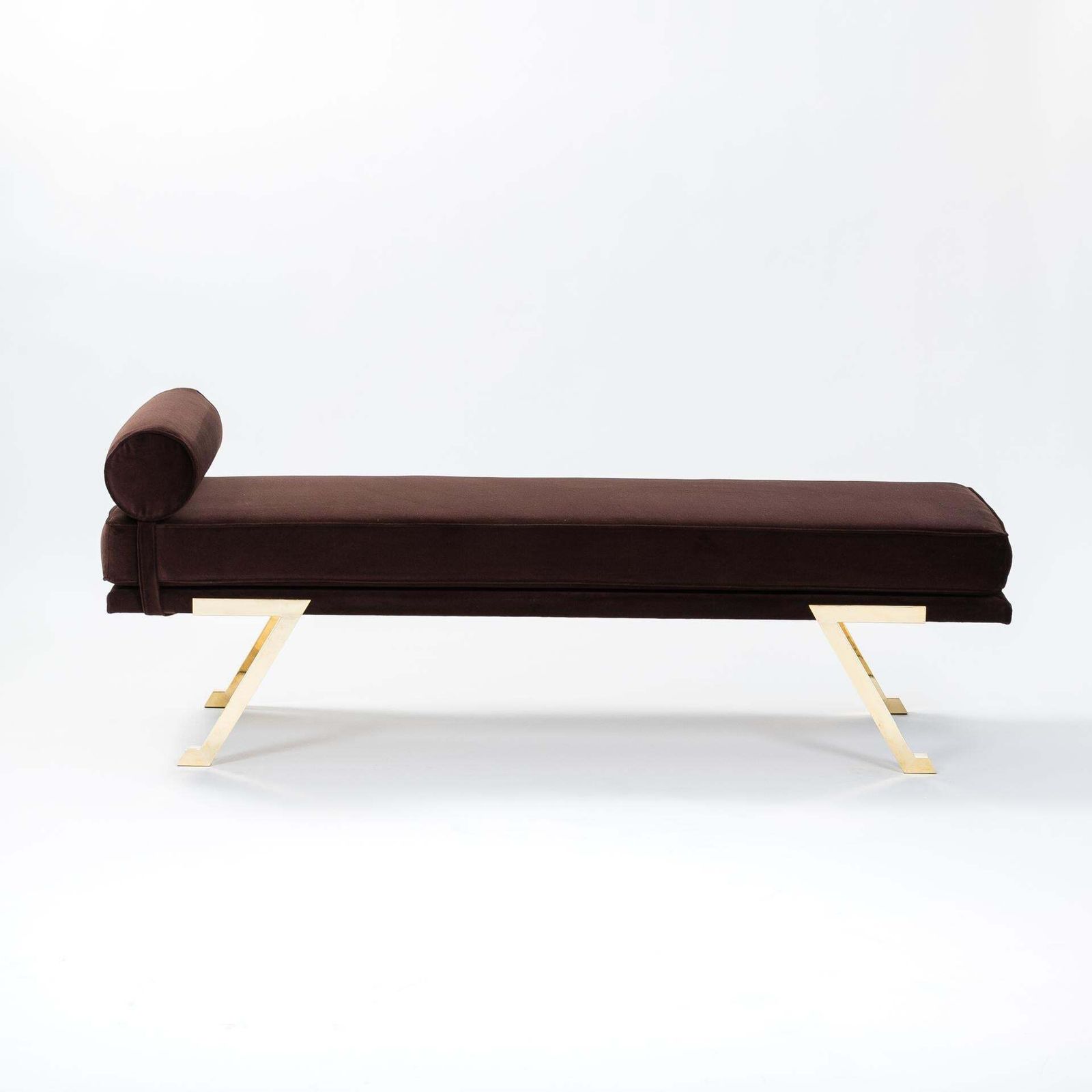 Italian Mid Century Daybed / Bench Brass Legs, Chocolate Brown Velvet 1970s photo furniture