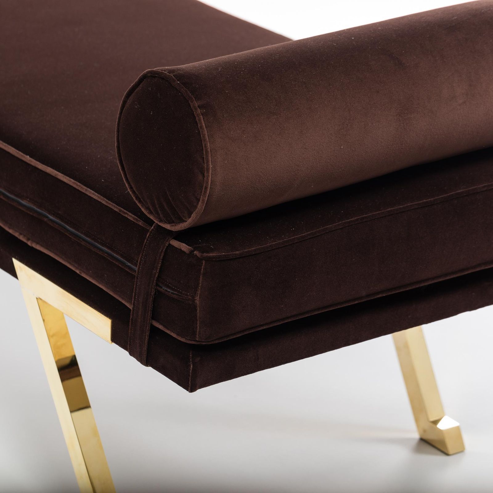 5072.0 Italian Mid Century Daybed / Bench Brass Legs, Chocolate Brown Velvet 1970s photo