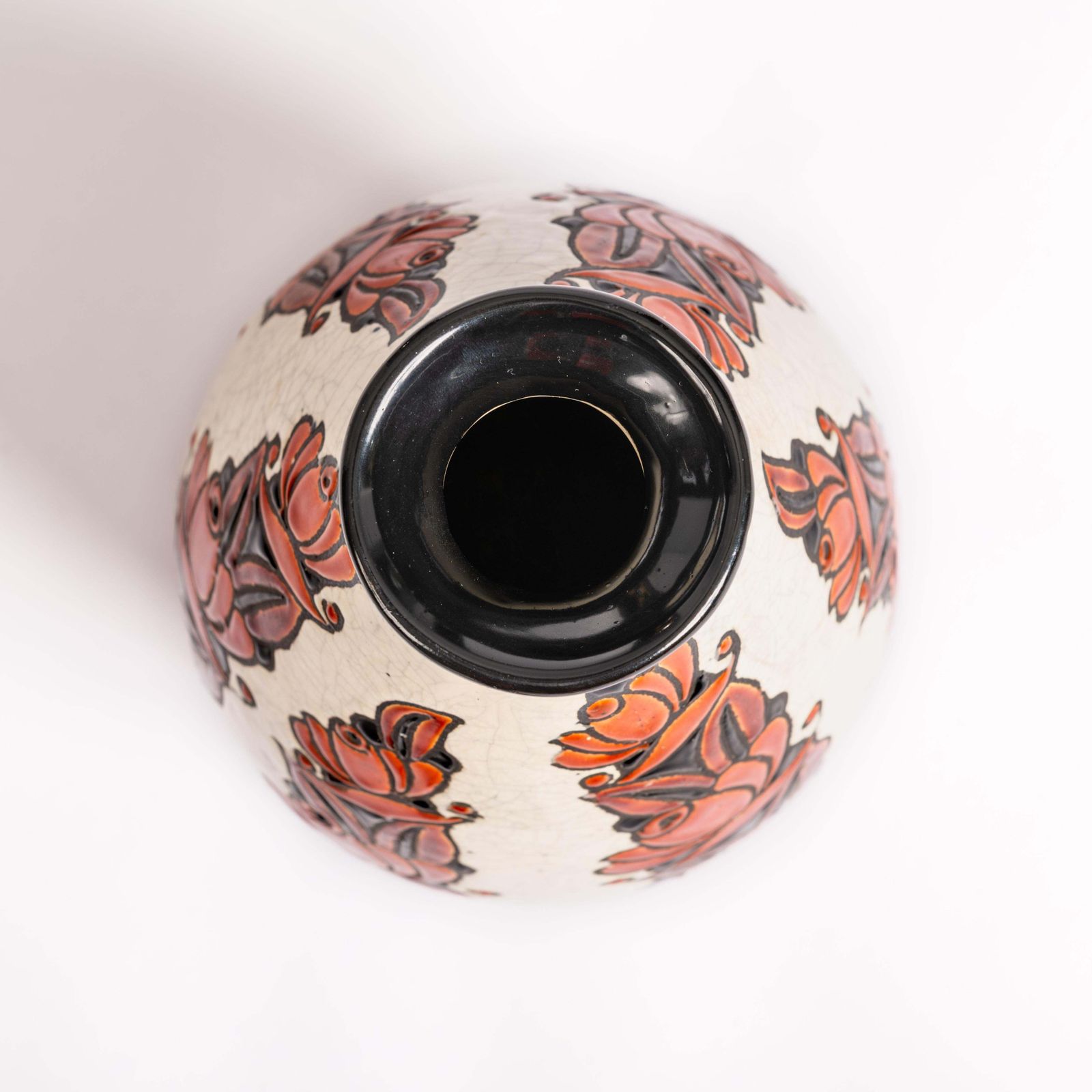 Large Art Deco Ceramic Vase In Orange Red Black Beige By Boch Frères Belgium 30s photo Home Decor