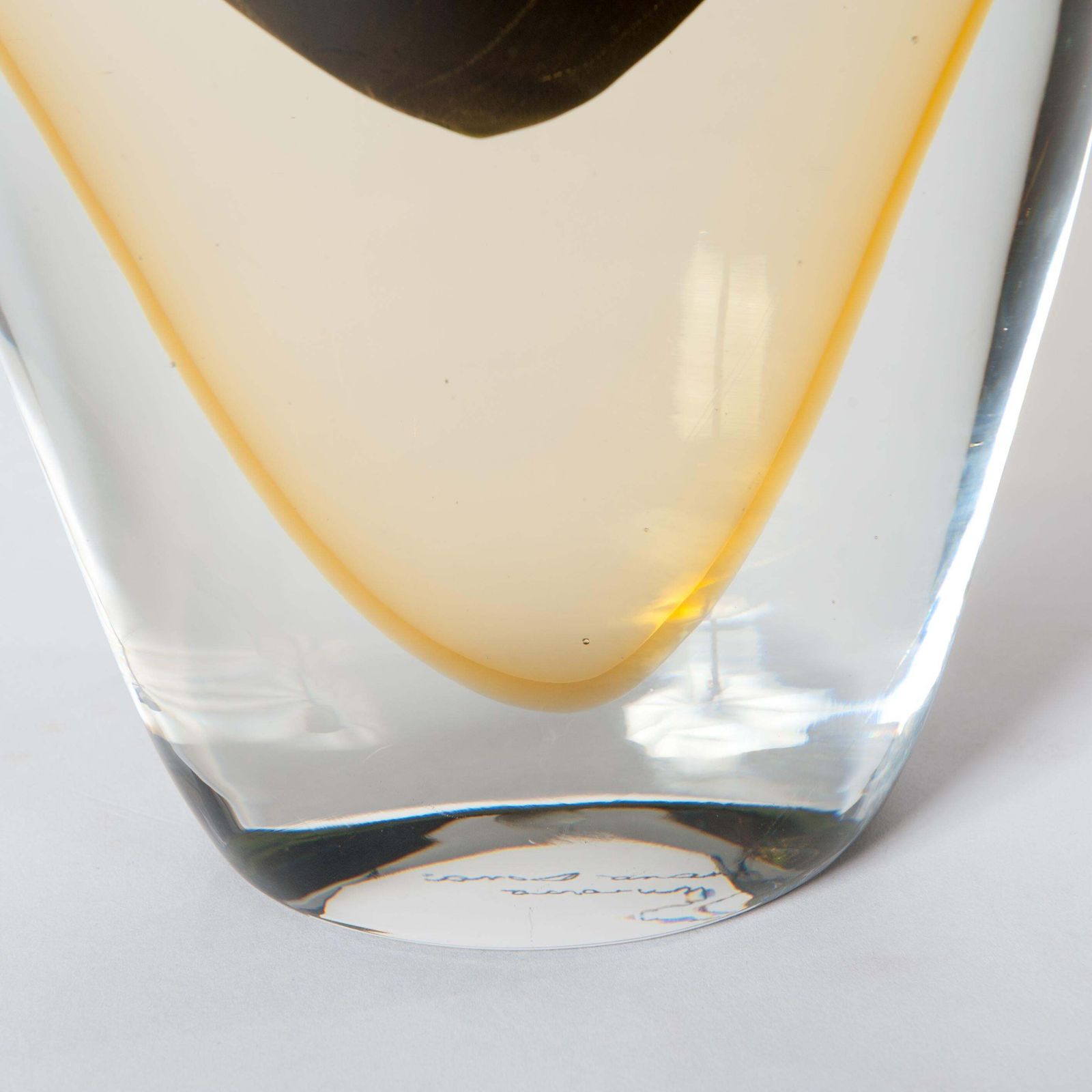 Handmade Murano Glass Sommerso Vase In Darkgreen, Yellow Signed By Romano Donà photo Home Decor