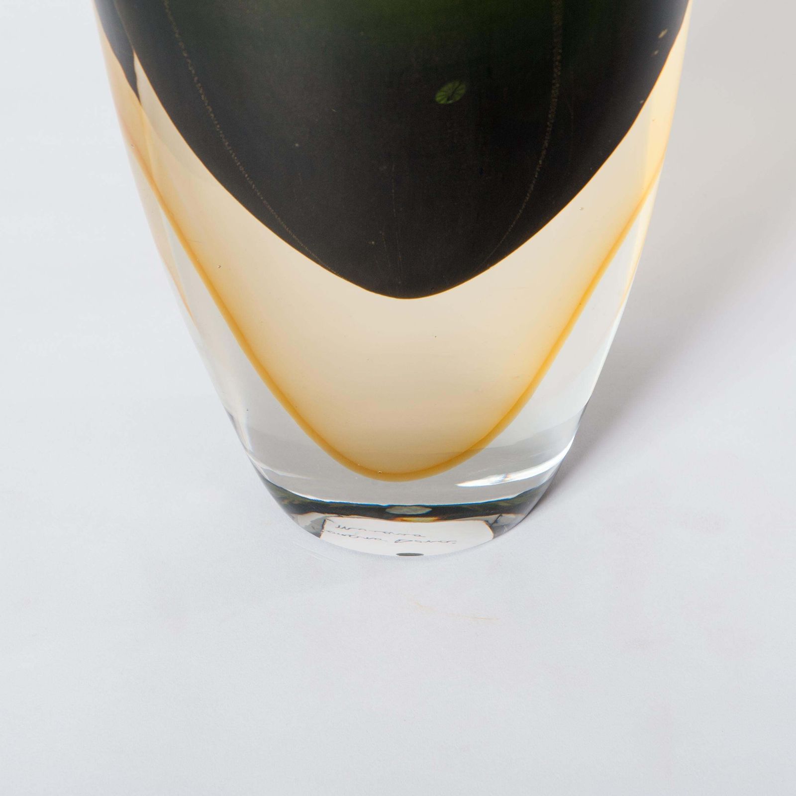 Handmade Murano Glass Sommerso Vase In Darkgreen, Yellow Signed By Romano Donà photo 2493.0