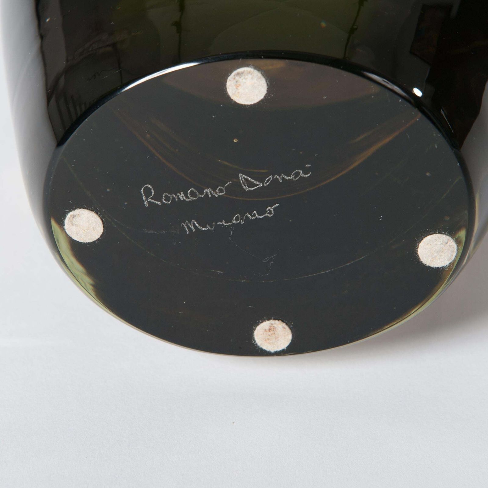photo furniture Handmade Murano Glass Sommerso Vase In Darkgreen, Yellow Signed By Romano Donà
