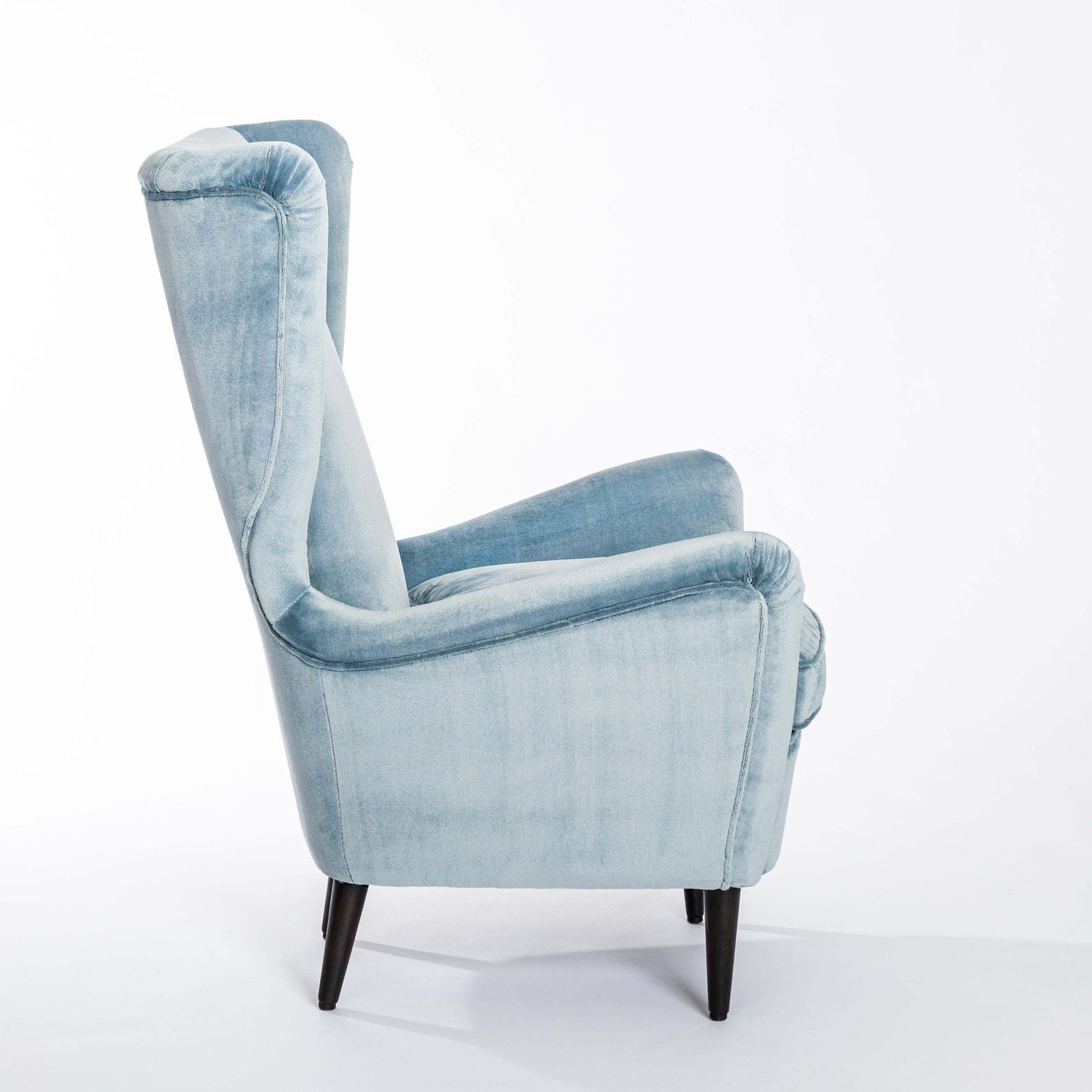 photo furniture Pair Of Mid Century Italian Armchairs In Turquoise Acqua Velvet By Isa, Bergamo