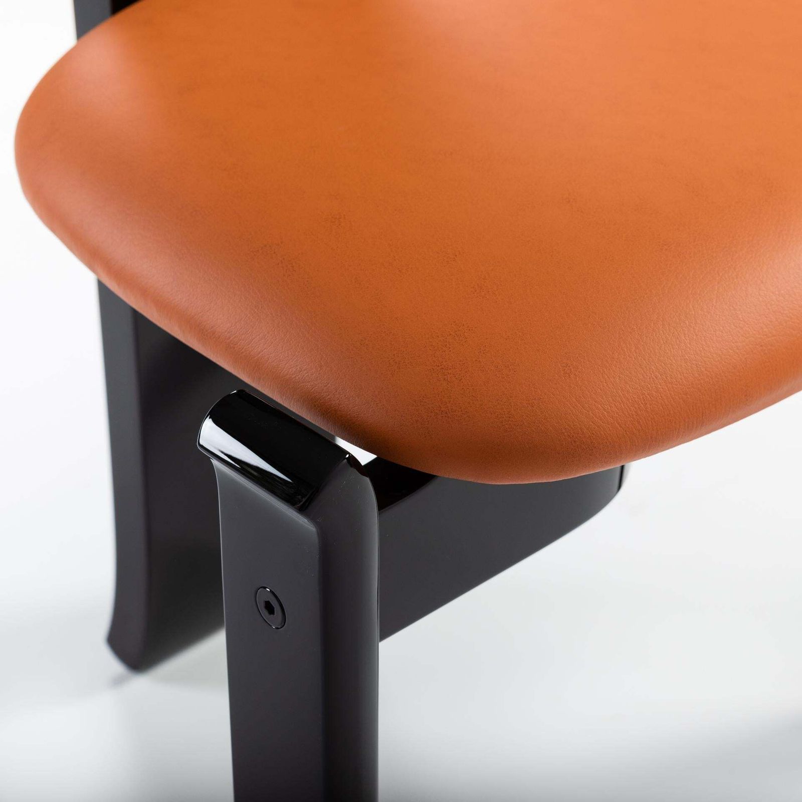 6 French Mid Century Dining Room Chairs Black Lacquer Hermès Colored Leather photo vintage