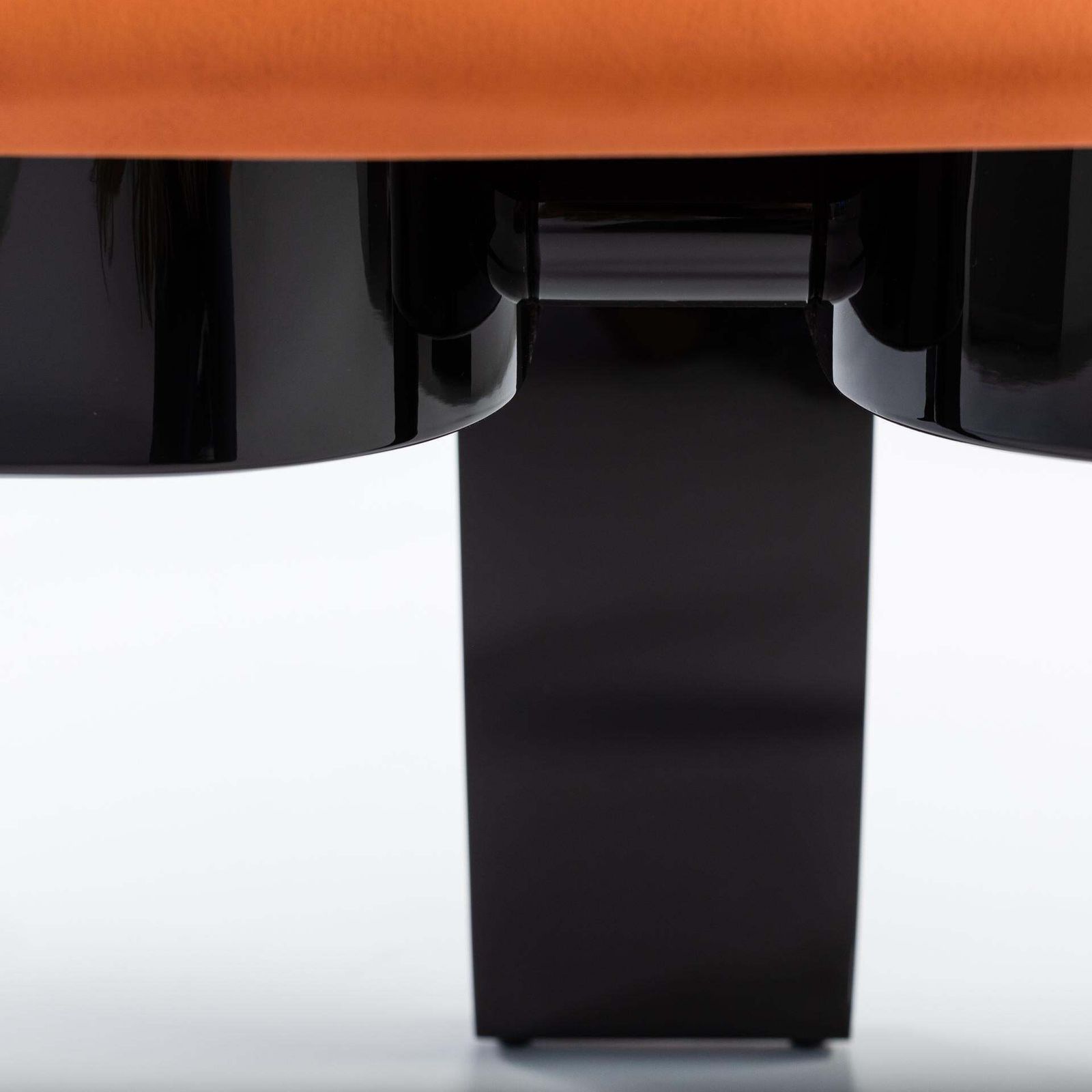 photo for sale 6 French Mid Century Dining Room Chairs Black Lacquer Hermès Colored Leather