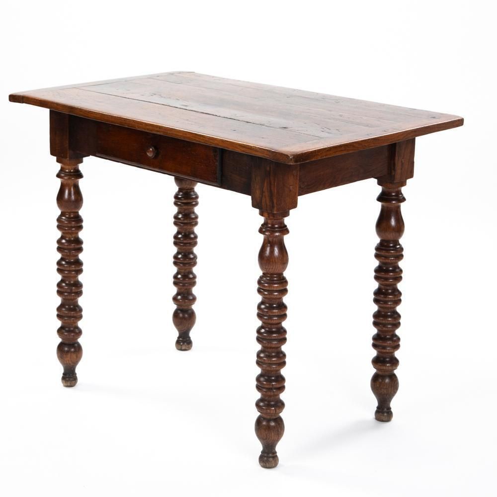 Decorative French Table, Desk Oak Wood With Turned Legs, French 19th Century photo vintage