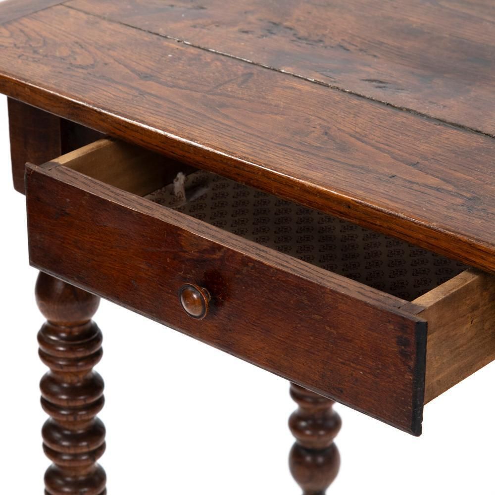 photo for sale Decorative French Table, Desk Oak Wood With Turned Legs, French 19th Century