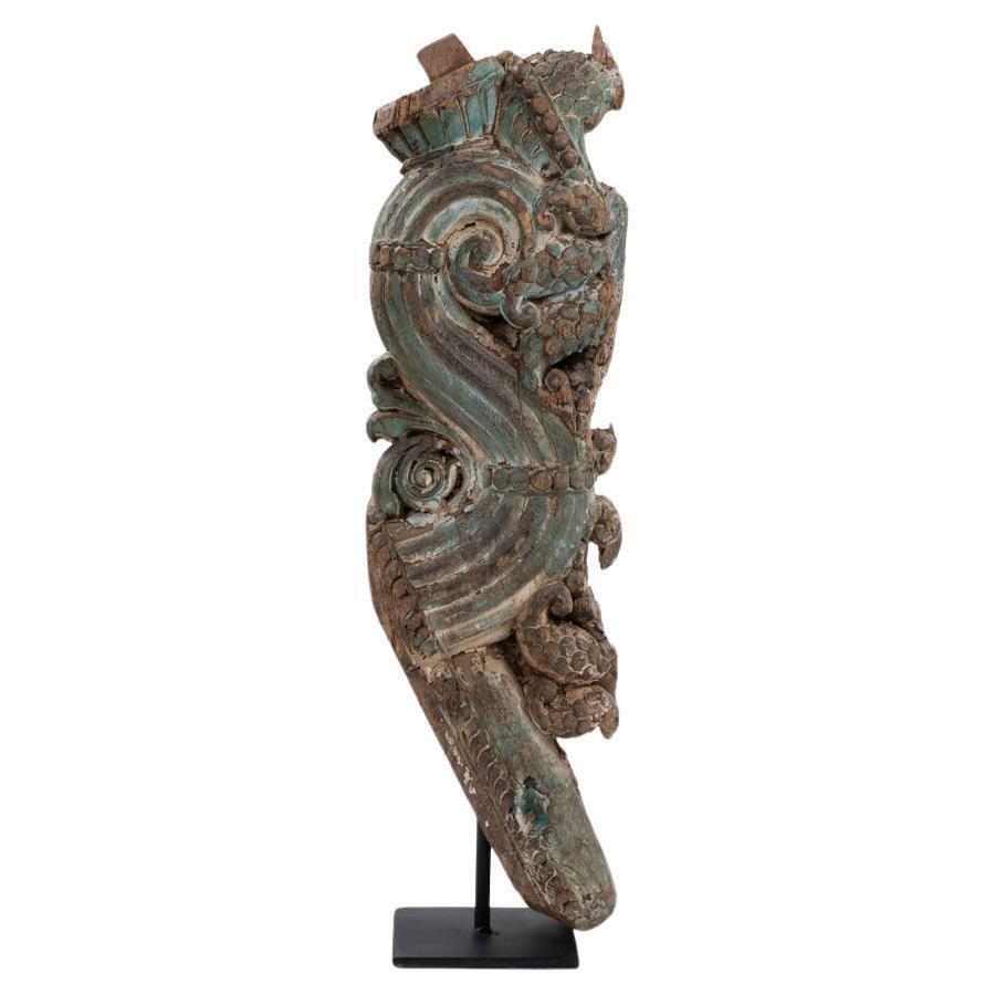 Architectural Wooden Sculpture Original Green Turquoise Paint India 18th Century