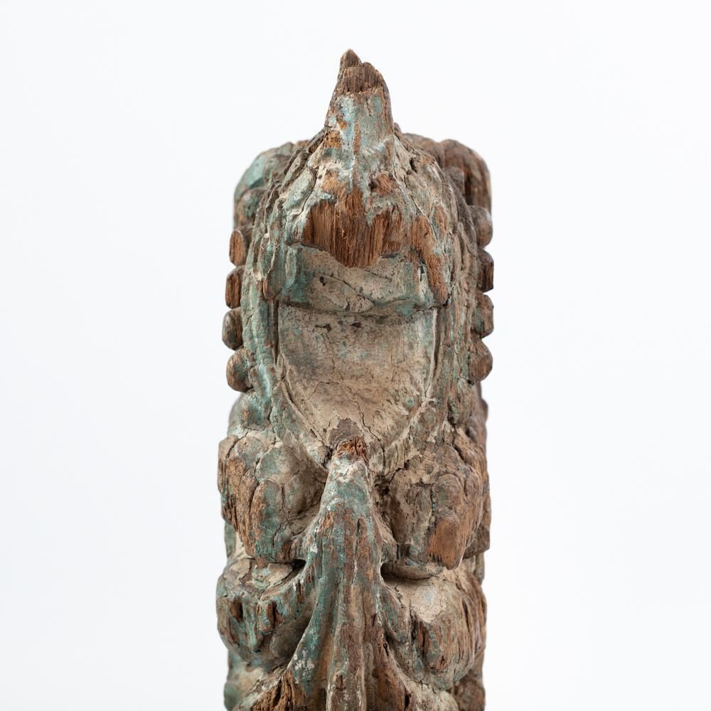photo vintage Architectural Wooden Sculpture Original Green Turquoise Paint India 18th Century