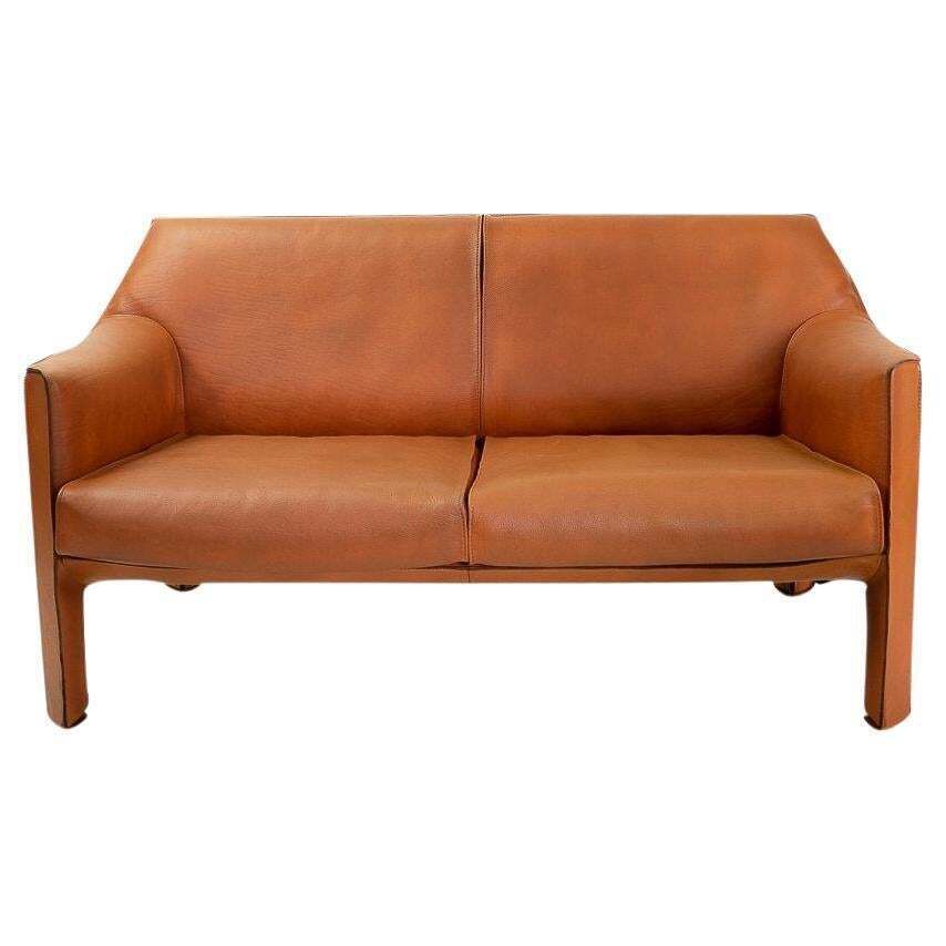 Italian Mid Century Leather Sofa In China Red By Mario Bellini For Cassina 1970s