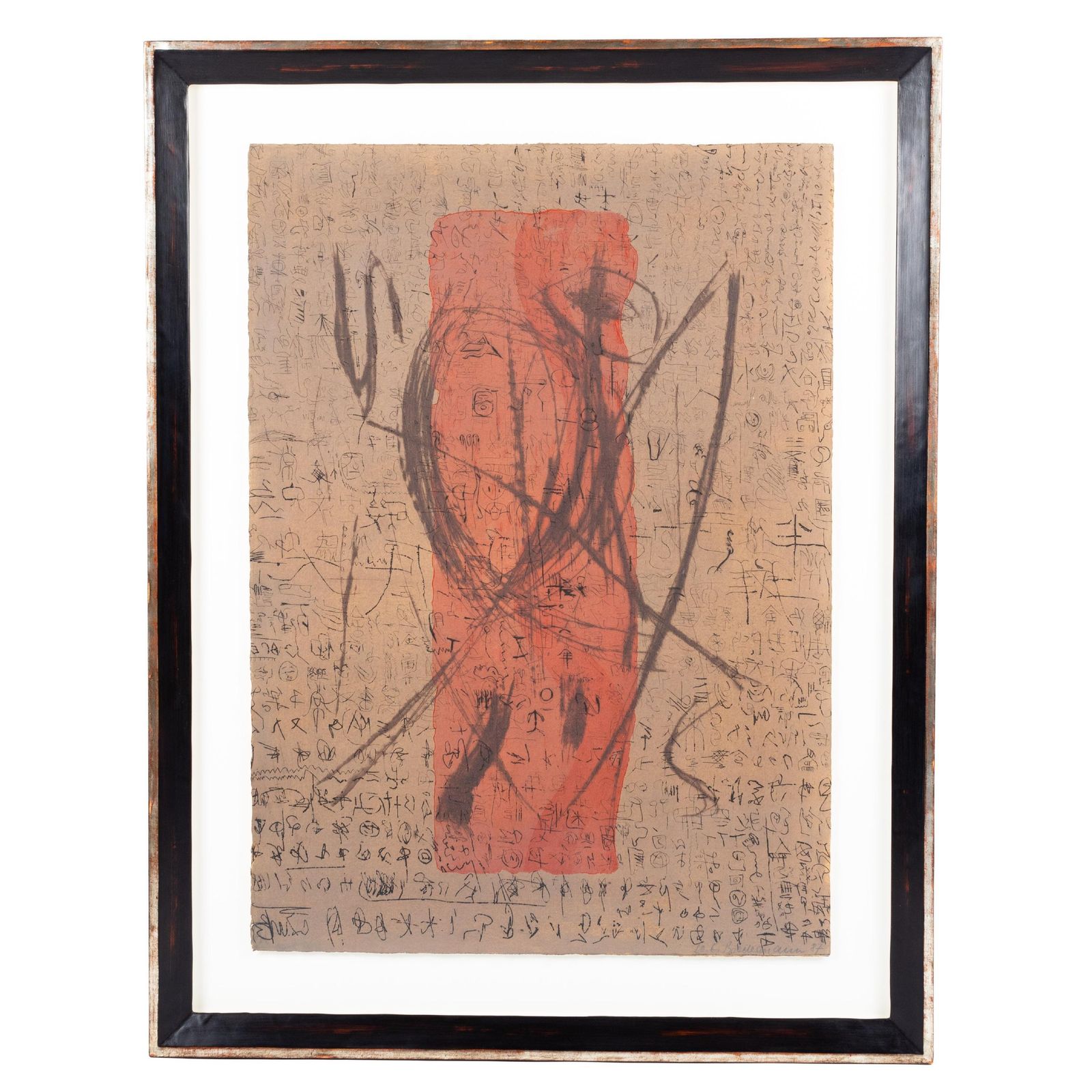Abstract Painting Beige Brown Orange By The Leipzig Painter W. Biedermann 1987