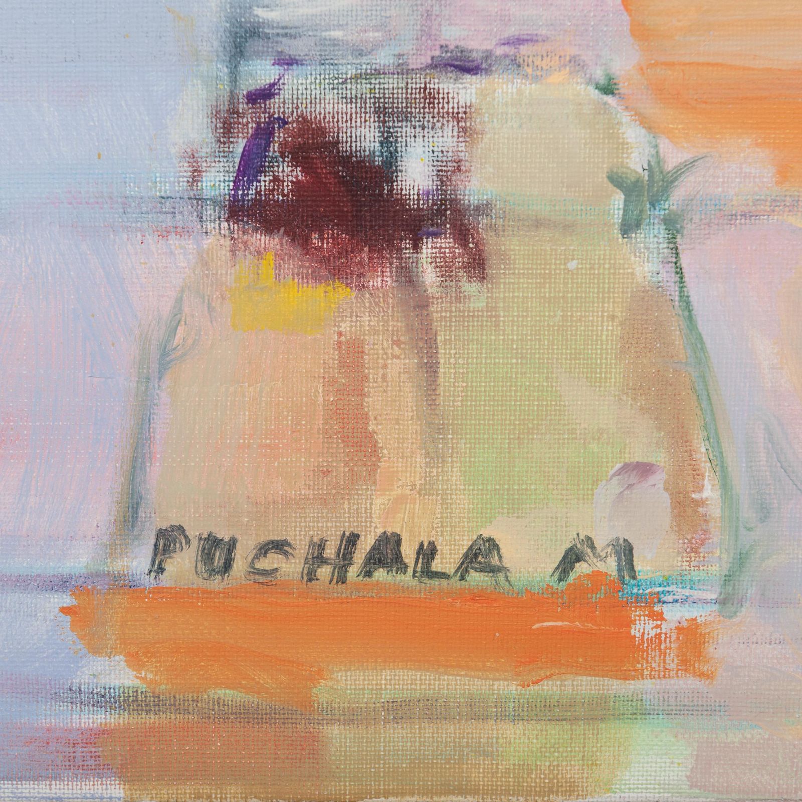 Abstract Painting "Fin Du Jour" In Friendly Orange Blue Colors By Michel Puchala photo furniture