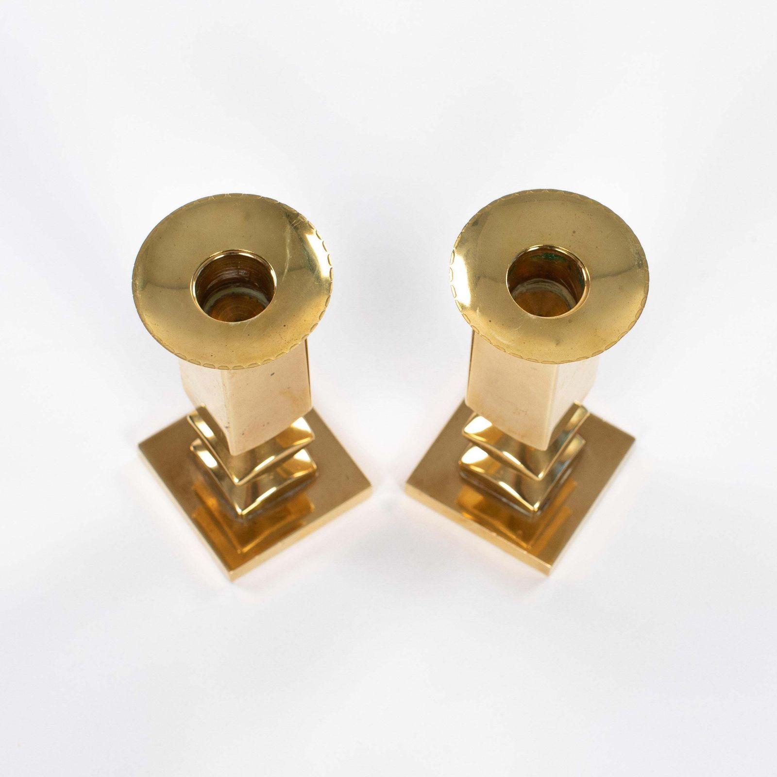 Pair Of Modern, Heavy Brass Candlesticks By Lars Bergsten For Gusum 1985, Signed photo Home Decor
