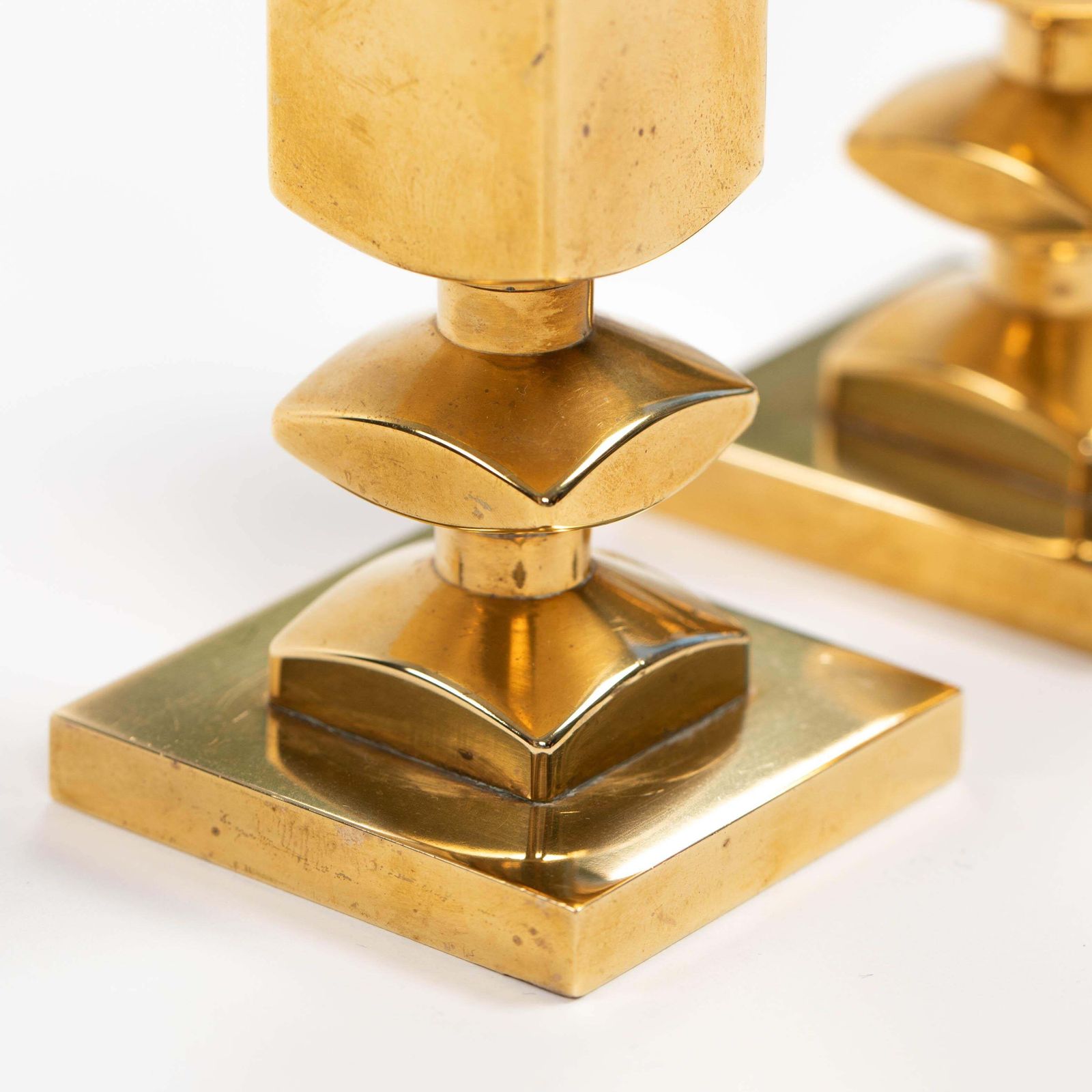 photo furniture Pair Of Modern, Heavy Brass Candlesticks By Lars Bergsten For Gusum 1985, Signed