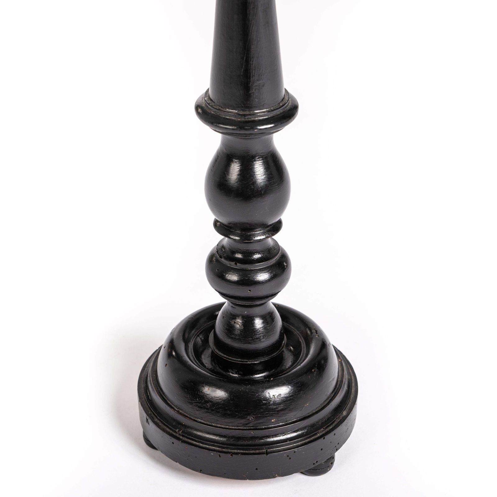 Set Of 3 High Black Ebonized Carved French Napoleon III Candlesticks 1860s photo for sale
