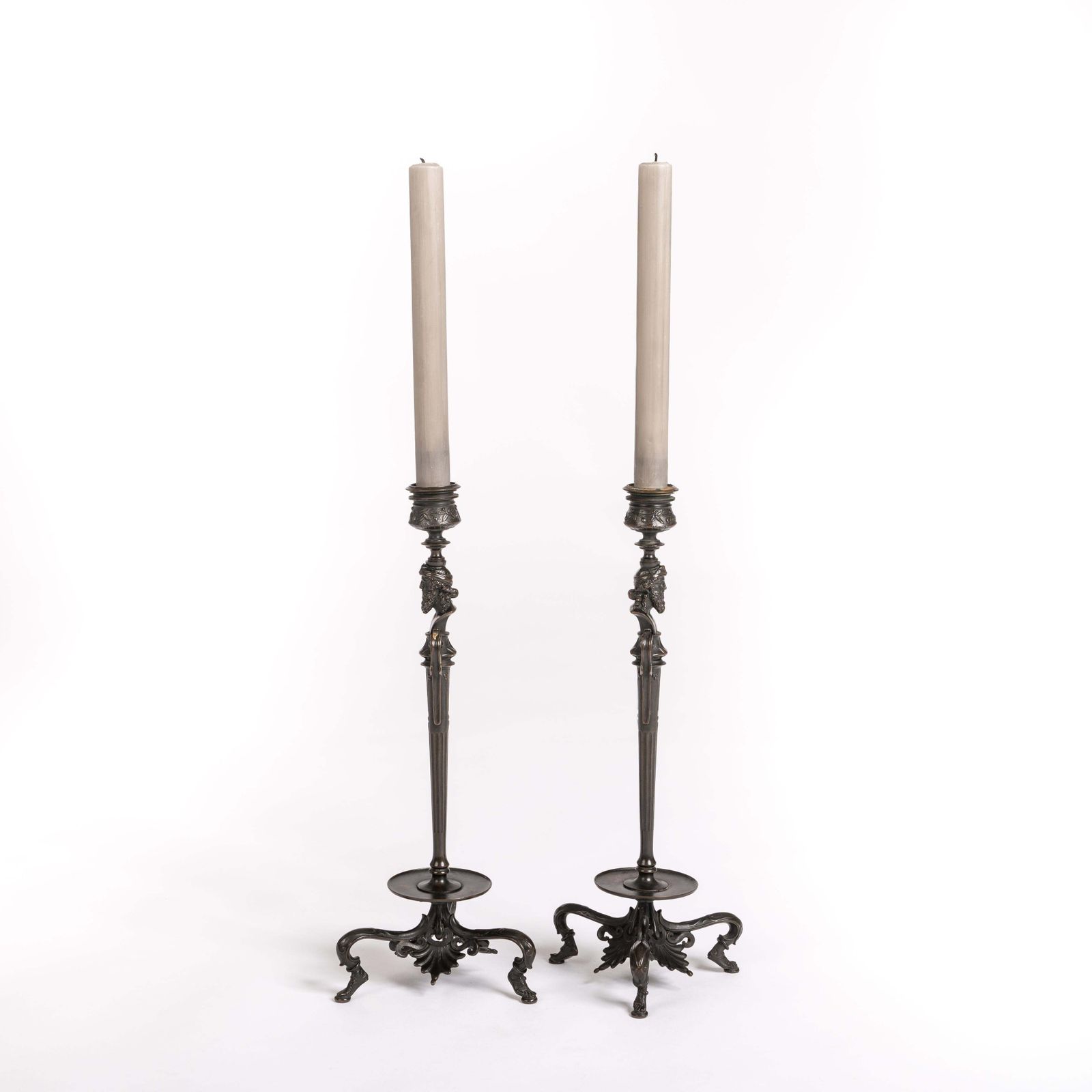 Pair Of French Napoleon III Bronze Candlesticks By Foundry F. Barbedienne 1860s photo furniture
