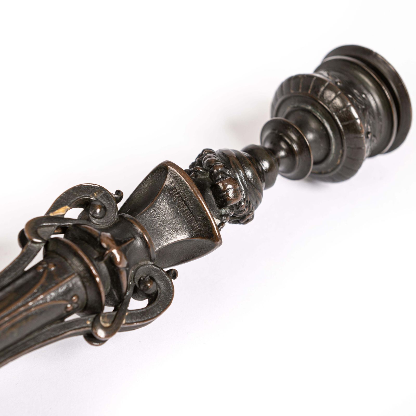 Pair Of French Napoleon III Bronze Candlesticks By Foundry F. Barbedienne 1860s photo vintage