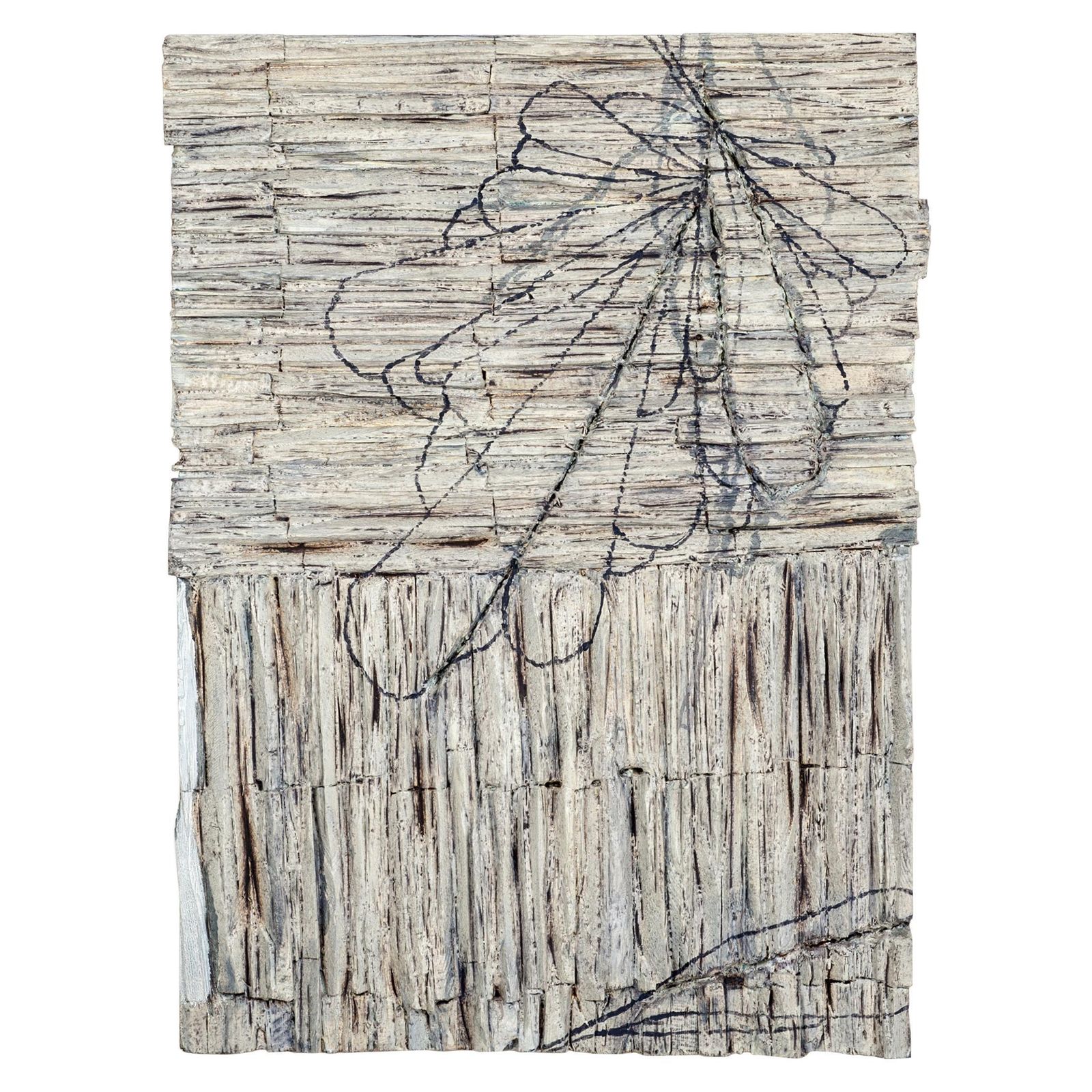 Modern Wooden Sculpture Painting In Greige Grey By Christofer Kochs