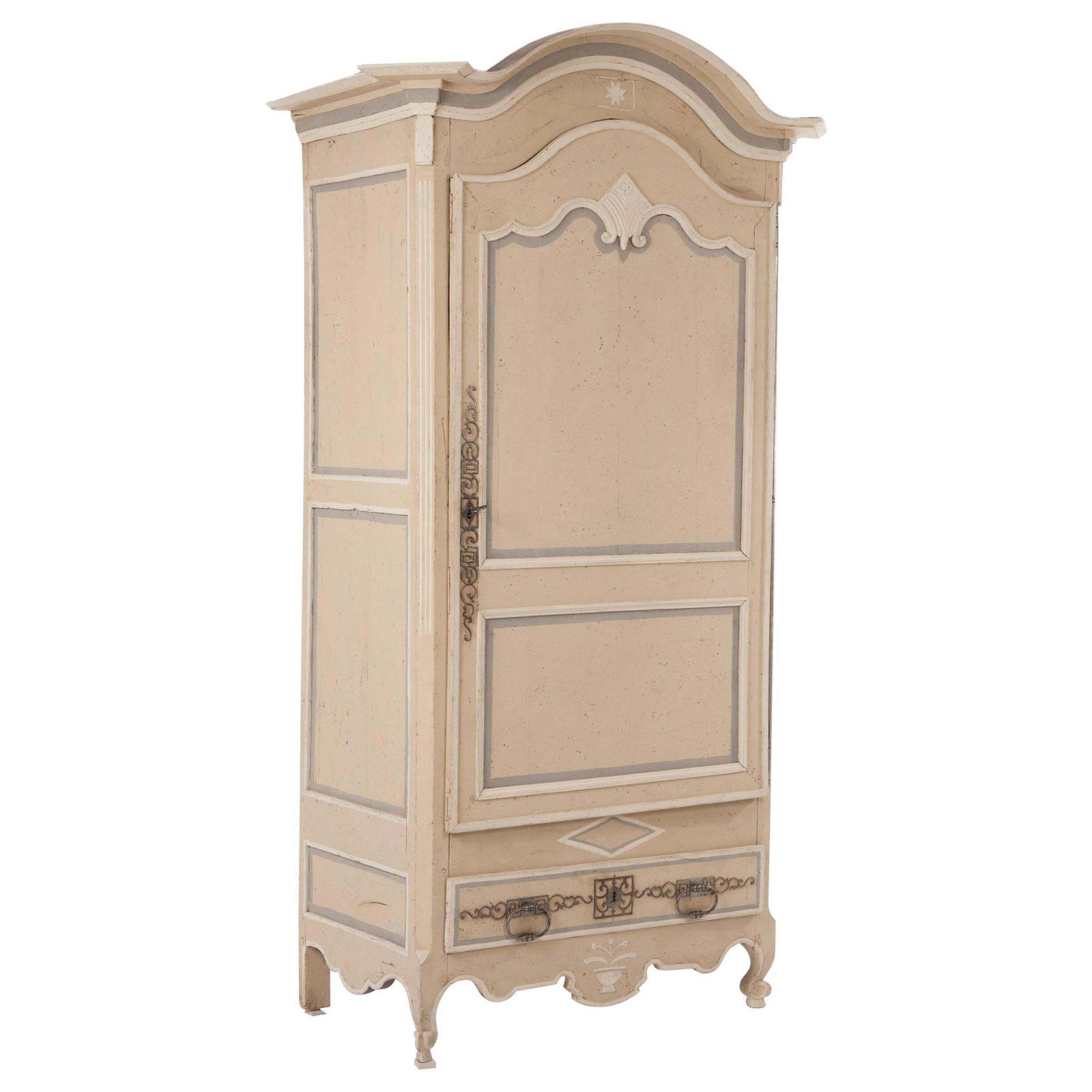 18th Century Painted Cabinet From Provence In Yellow, Grey And Off White