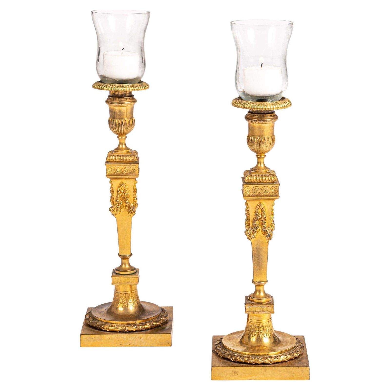 Pair Of Louis Seize Fire Gilded Candlesticks France 1800 By F. Barbedienne