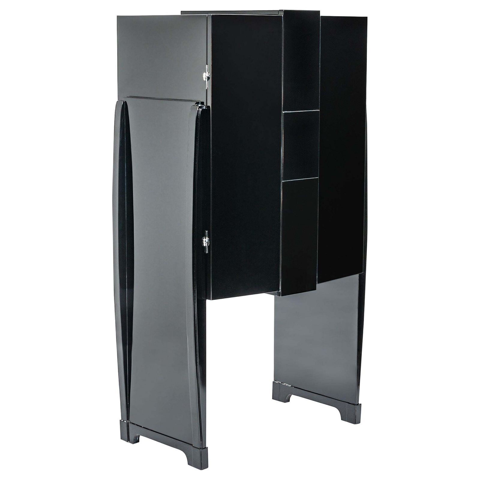 French Cubistic Art Deco Bar Cabinet Black High Gloss Finish From The 1930s