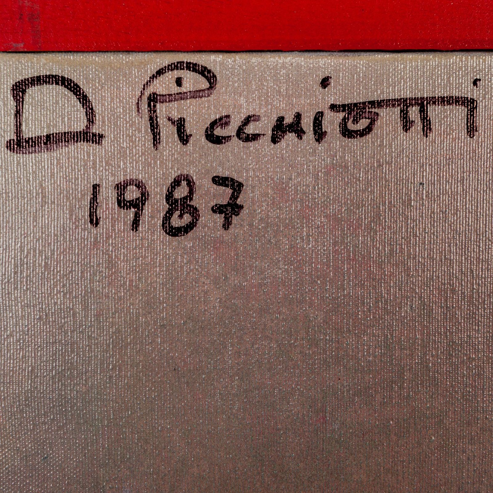 Italian Art Informel Painting Black, Grey, Red, Blue By Danilo Picchiotti, 1987 photo Art