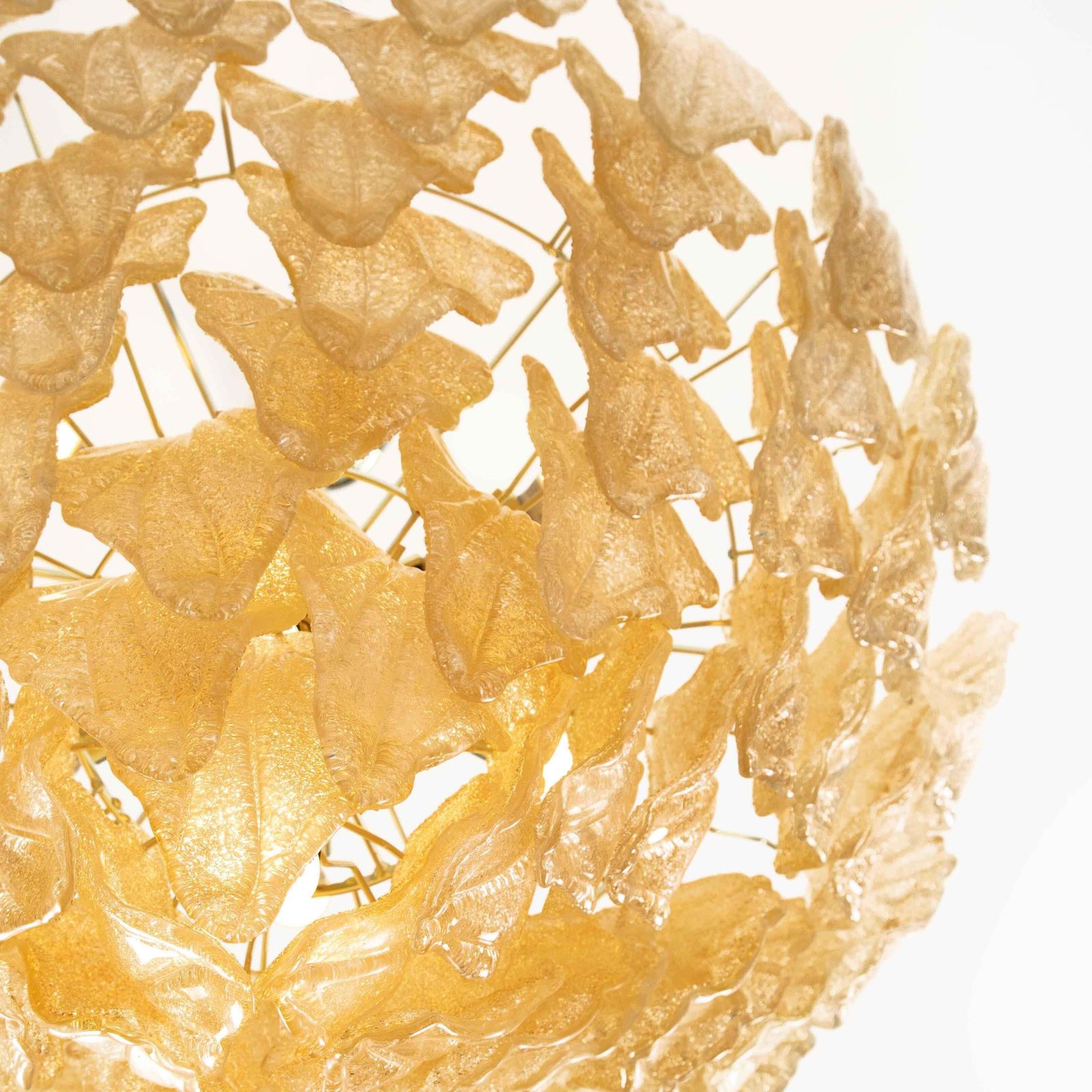 Ltalian Late Mid Century Murano Glass Chandelier With Honey Gold Leaves, 1990s photo 7221.0