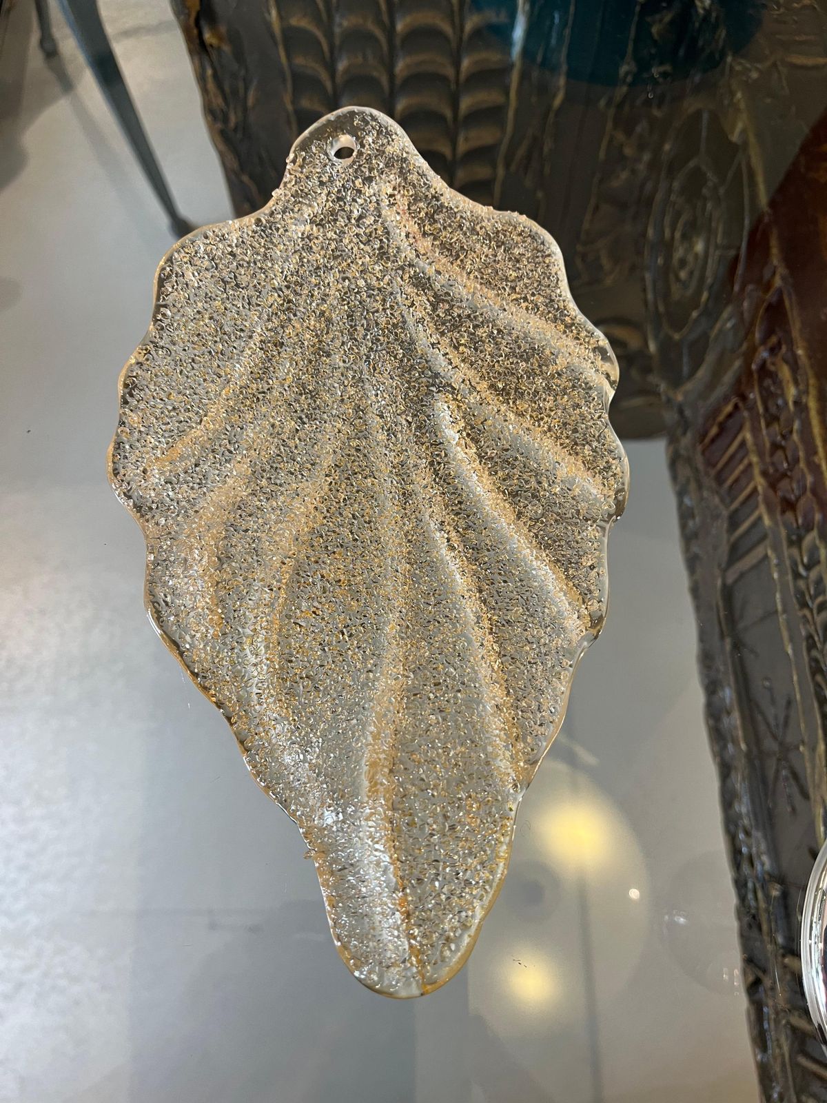 Ltalian Late Mid Century Murano Glass Chandelier With Honey Gold Leaves, 1990s photo vintage