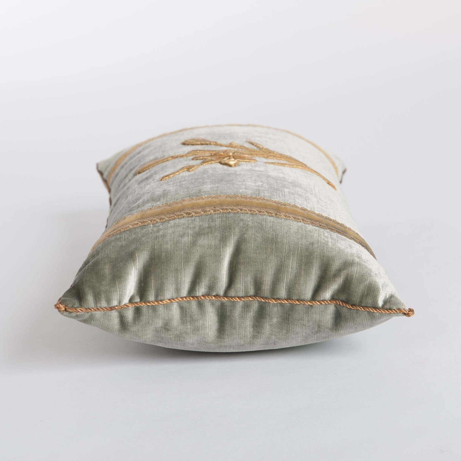 Pair Of Pastel Green Colored Velvet Pillows With Antique Metallic Embroidery photo buy