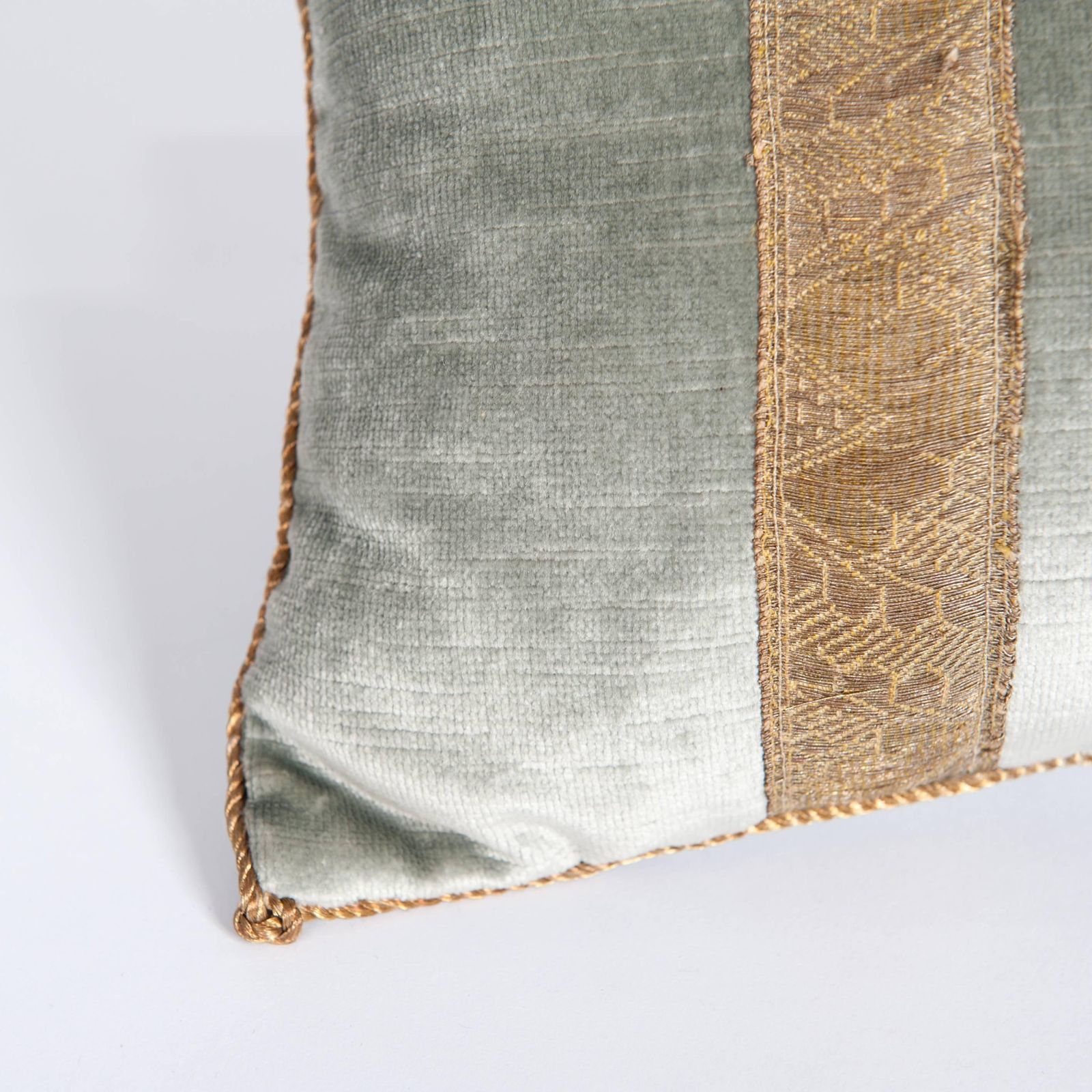 Pair Of Pastel Green Colored Velvet Pillows With Antique Metallic Embroidery photo buy