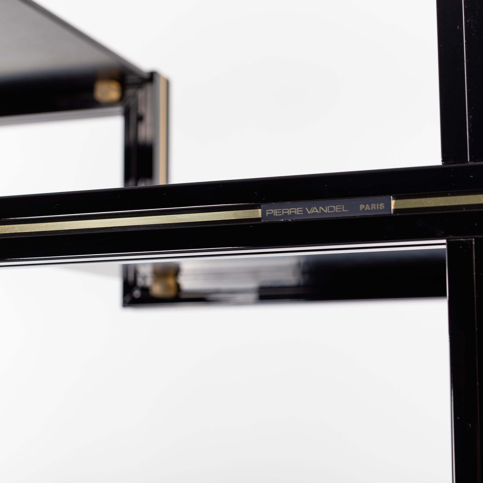 photo vinterior French Black Lacquered & Brass étagère With Open Shelfs By Pierre Vandel, 1970s