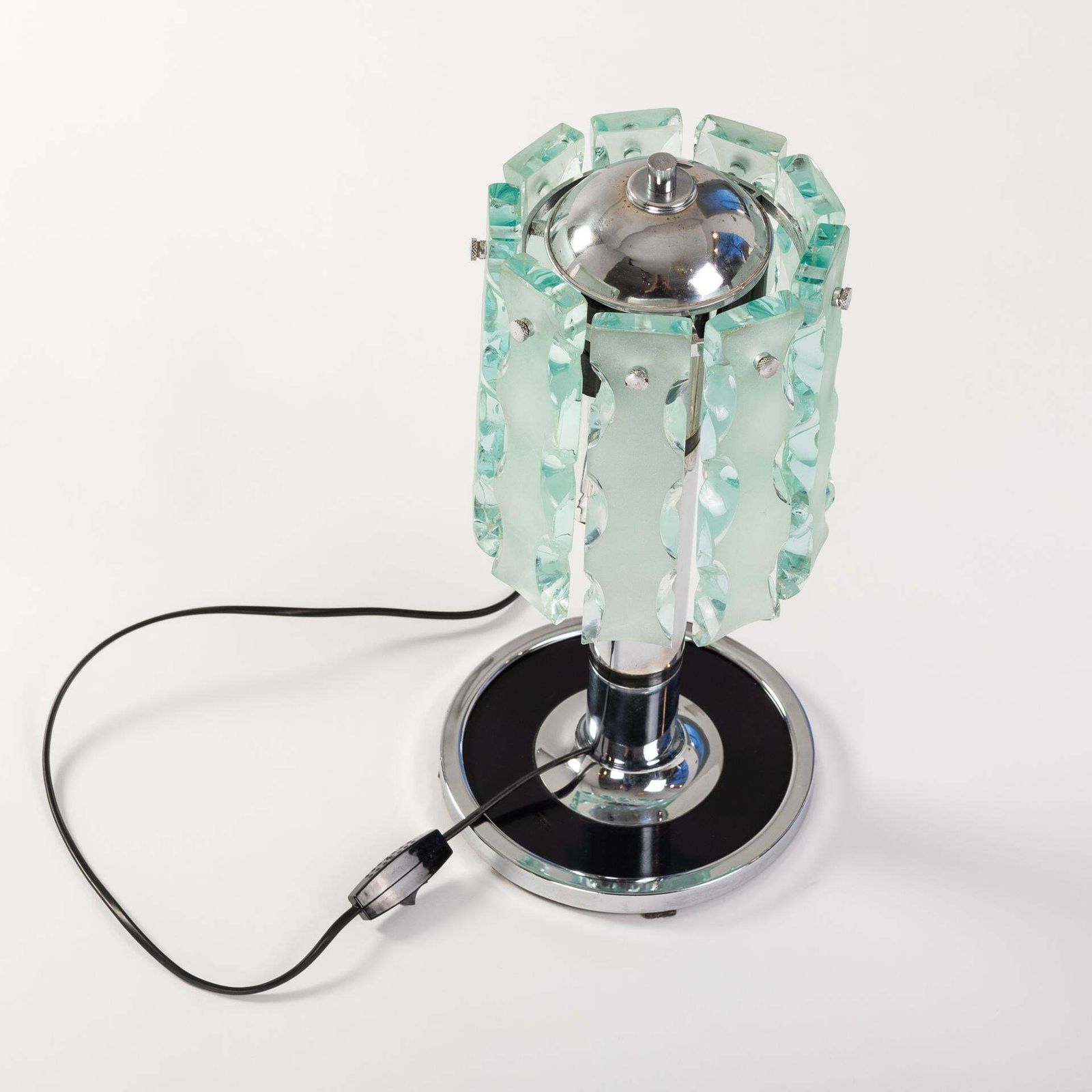 Italian Mid Century Fontana Arte Table Lamp Zero Quattro With Green Glass Blades photo vintage