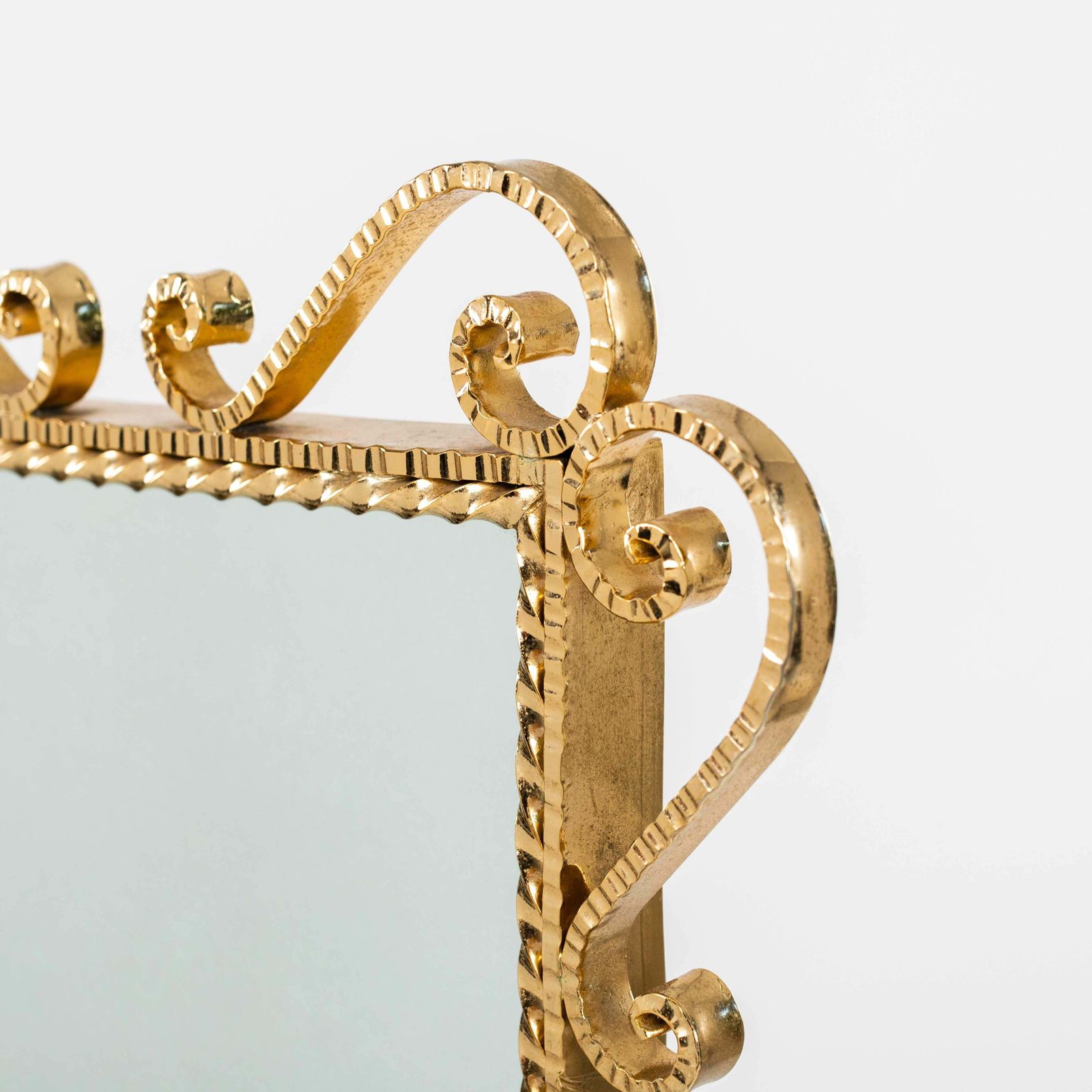 Italian Stylized Conical Midcentury Mirror Iron Gilded By Luigi Colli 1950s photo for sale