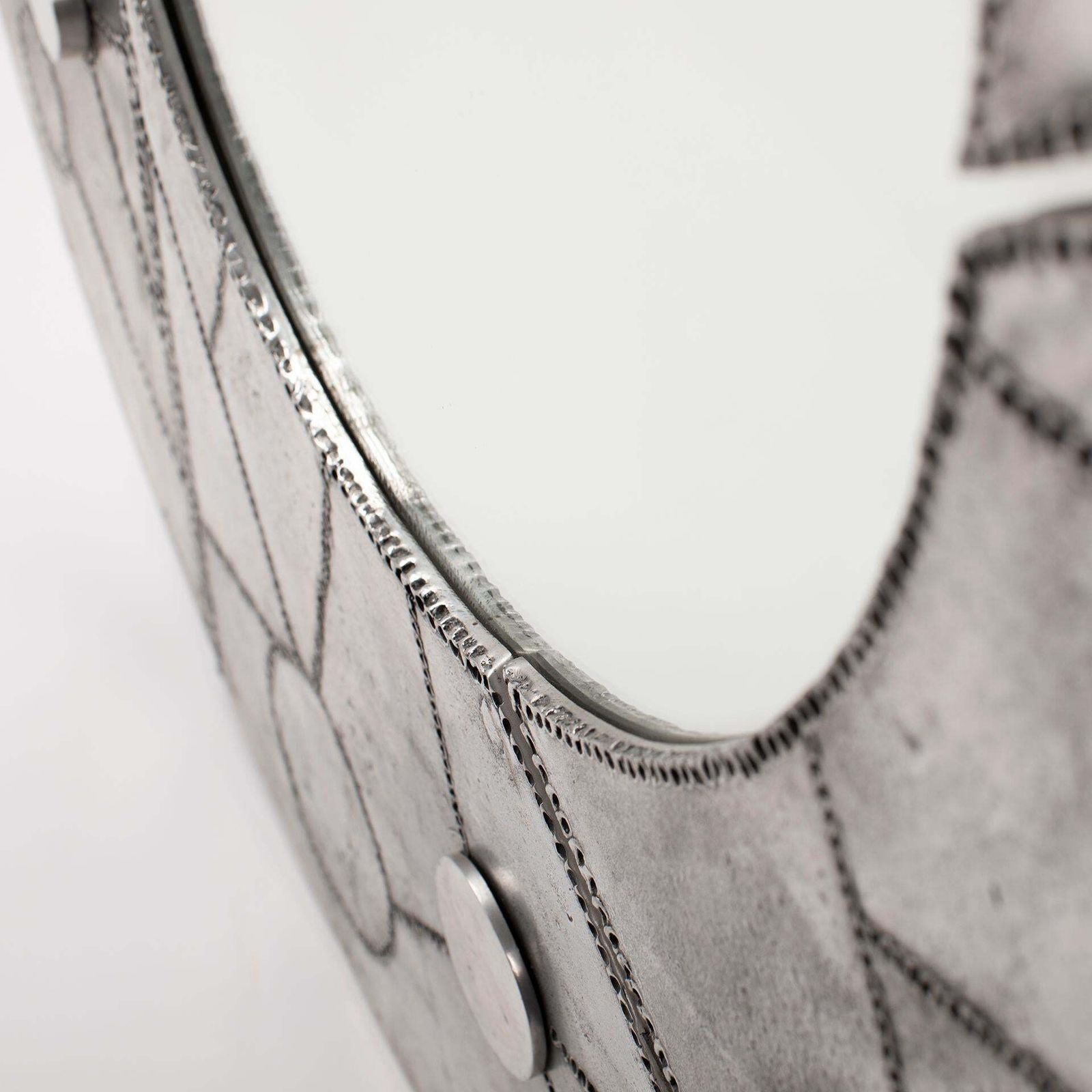 Mid Century Italian Sculptural Steel Mirror By Bianca Garinei Florence, 1970s photo vinterior